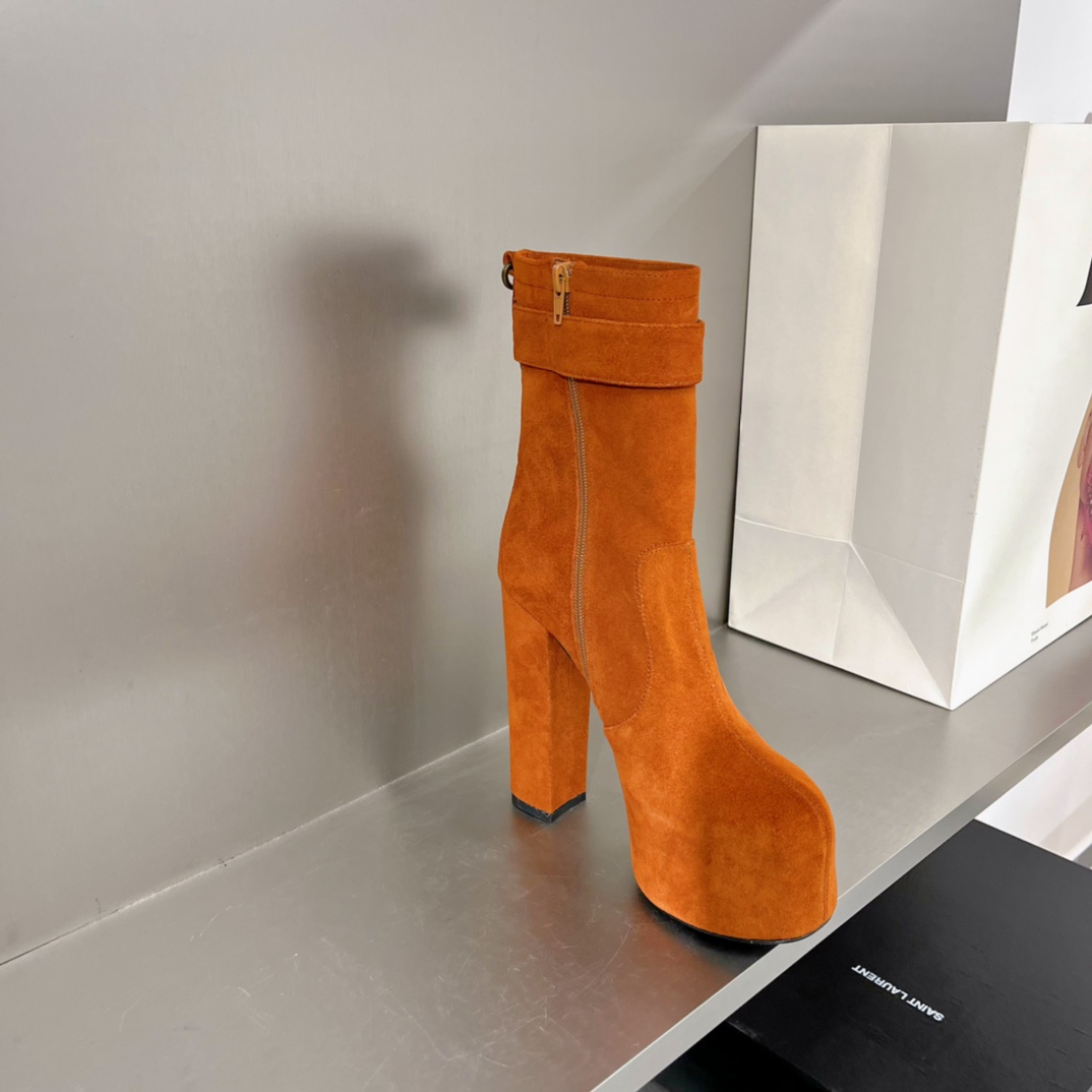 Saint Laurent Women’s Cherry Buckle Platform Booties Orange For Women YSL
