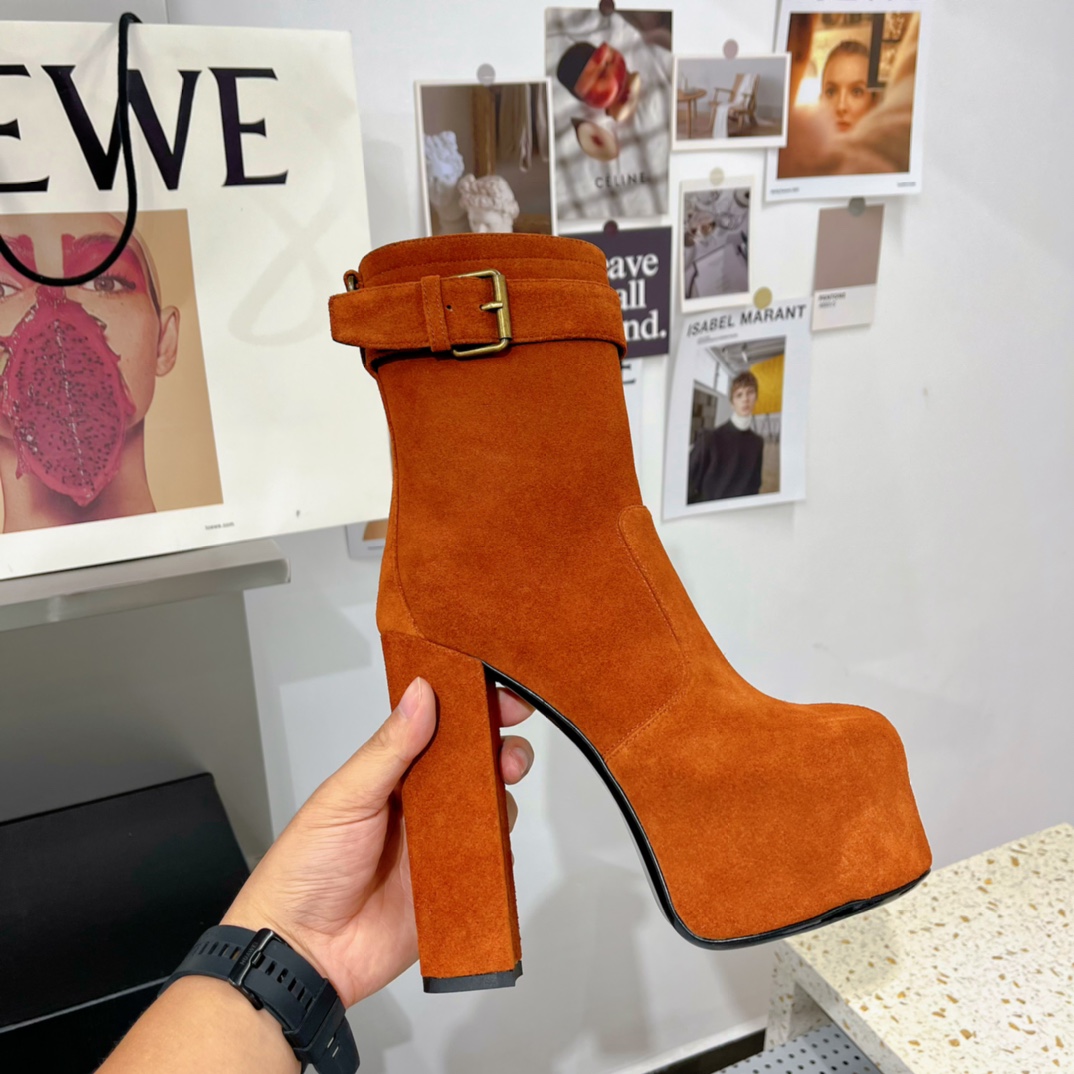 Saint Laurent Women’s Cherry Buckle Platform Booties Orange For Women YSL