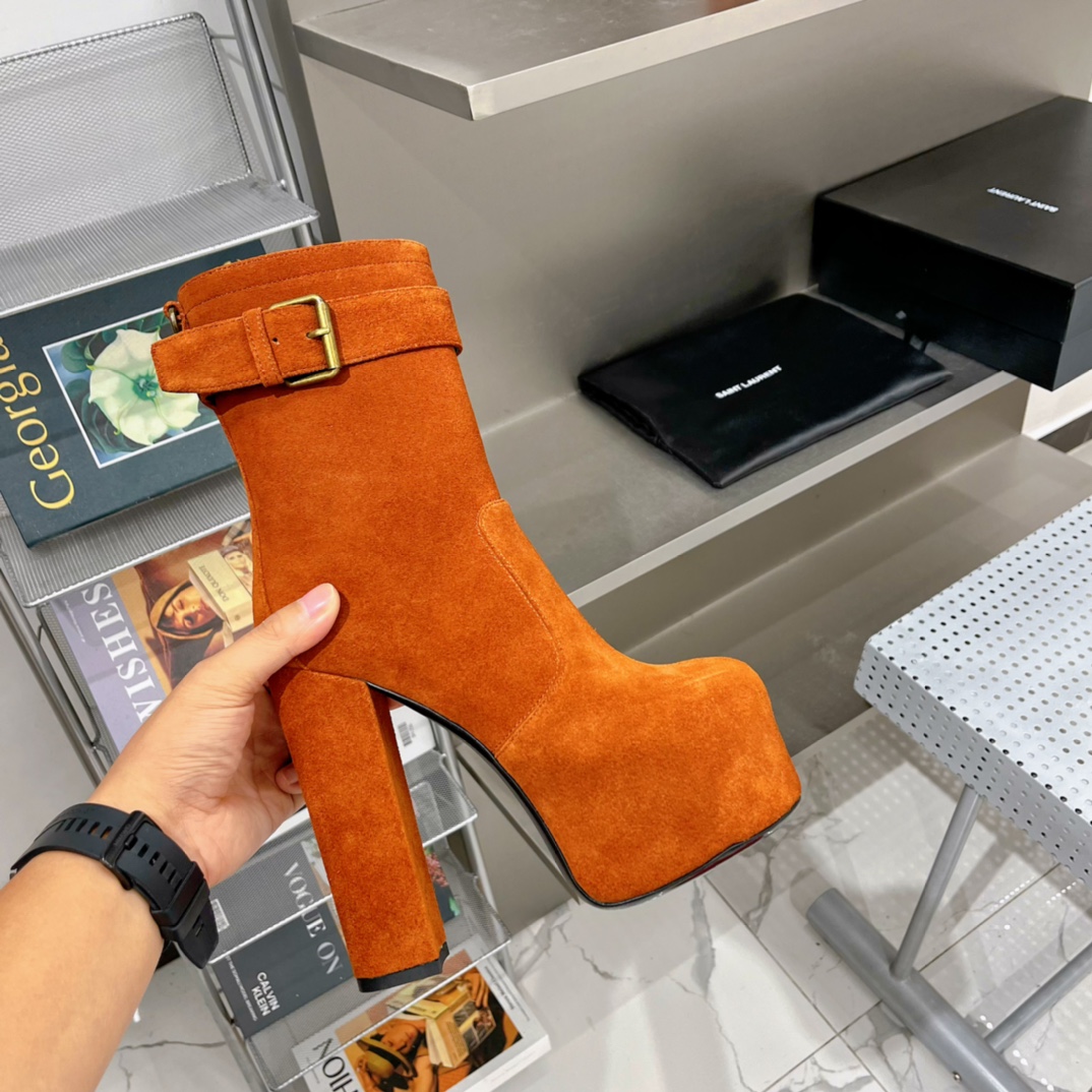 Saint Laurent Women’s Cherry Buckle Platform Booties Orange For Women YSL