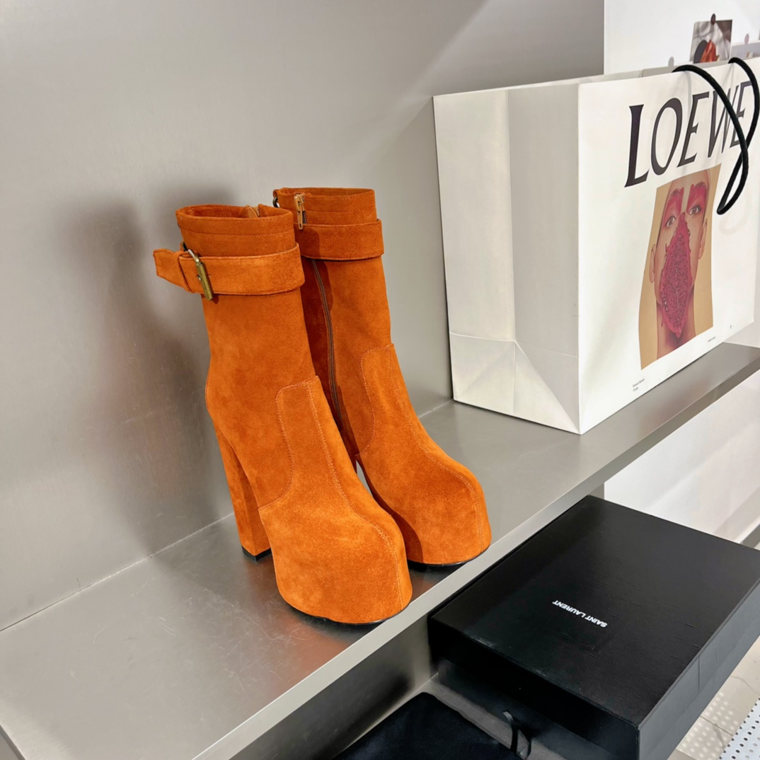 Saint Laurent Women’s Cherry Buckle Platform Booties Orange For Women YSL