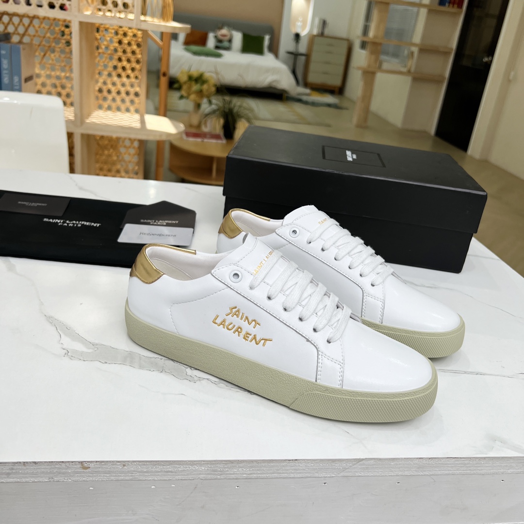 Saint Laurent Women’s Court Classic Sl/06 Embroidered Sneakers Yellow For Women YSL