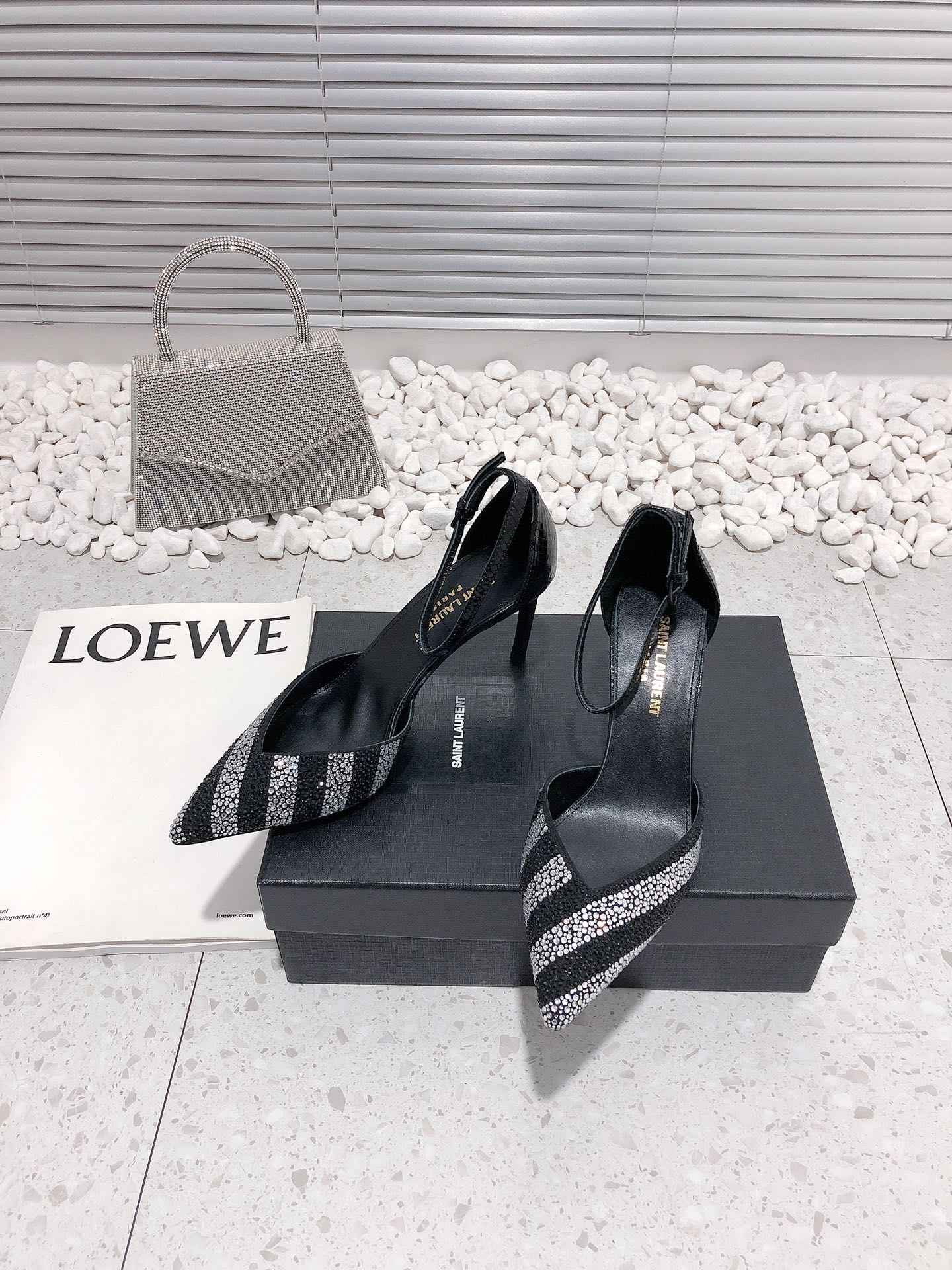 Saint Laurent Women’s Glittering Rhinestone Embellished Pumps Black For Women YSL