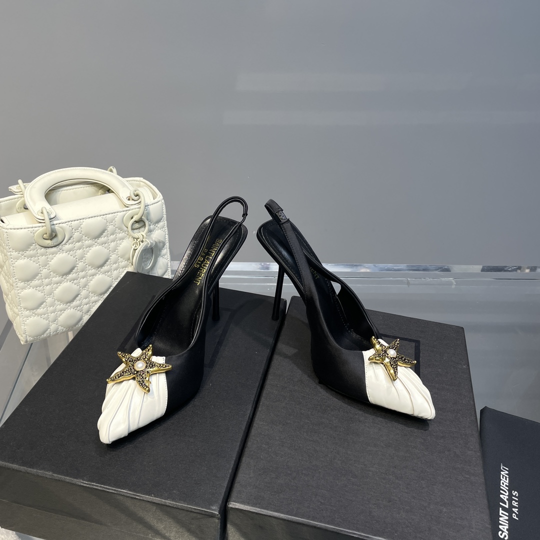 Saint Laurent Women’s Silk Slingback Pumps Black For Women YSL