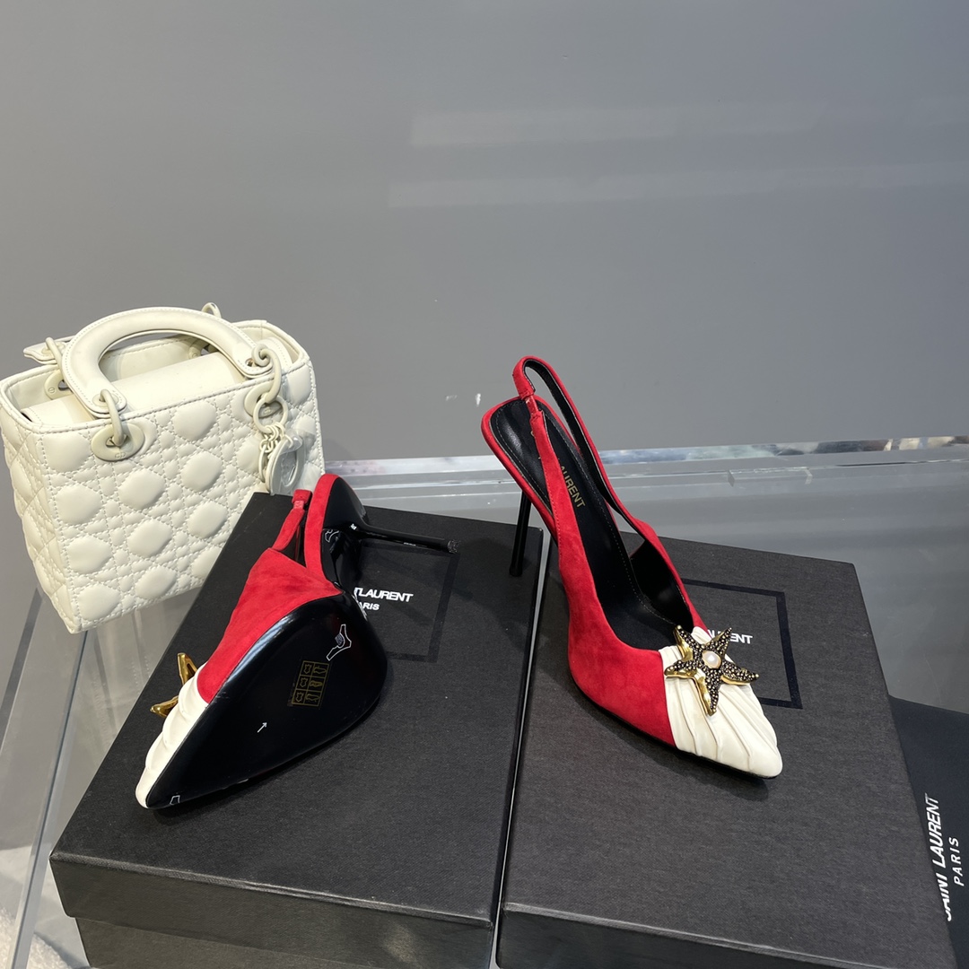Saint Laurent Women’s Silk Slingback Pumps Red For Women YSL