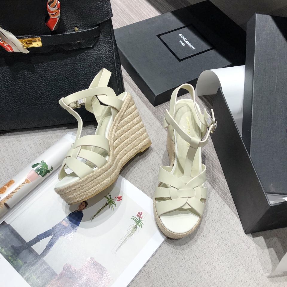 Saint Laurent Women’s Tribute Espadrilles Wedge Beige For Women YSL
