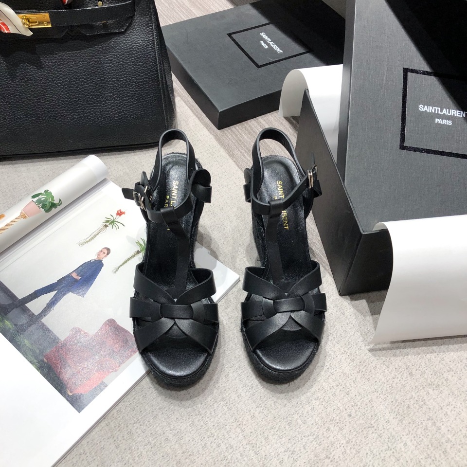 Saint Laurent Women’s Tribute Espadrilles Wedge Black For Women YSL 611924BDA001000