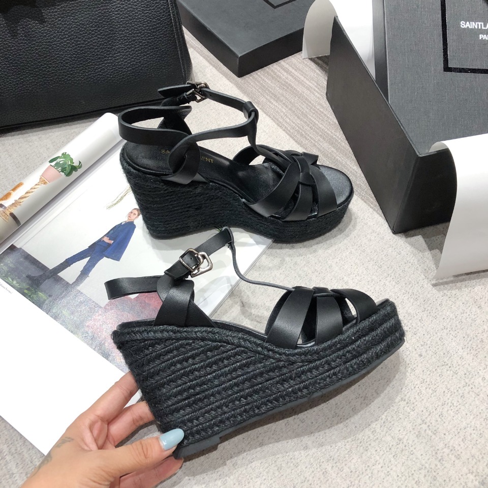 Saint Laurent Women’s Tribute Espadrilles Wedge Black For Women YSL 611924BDA001000