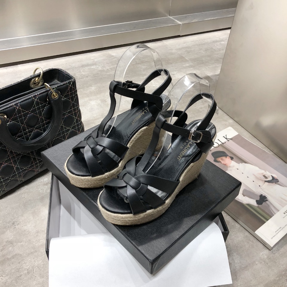 Saint Laurent Women’s Tribute Espadrilles Wedge Black For Women YSL