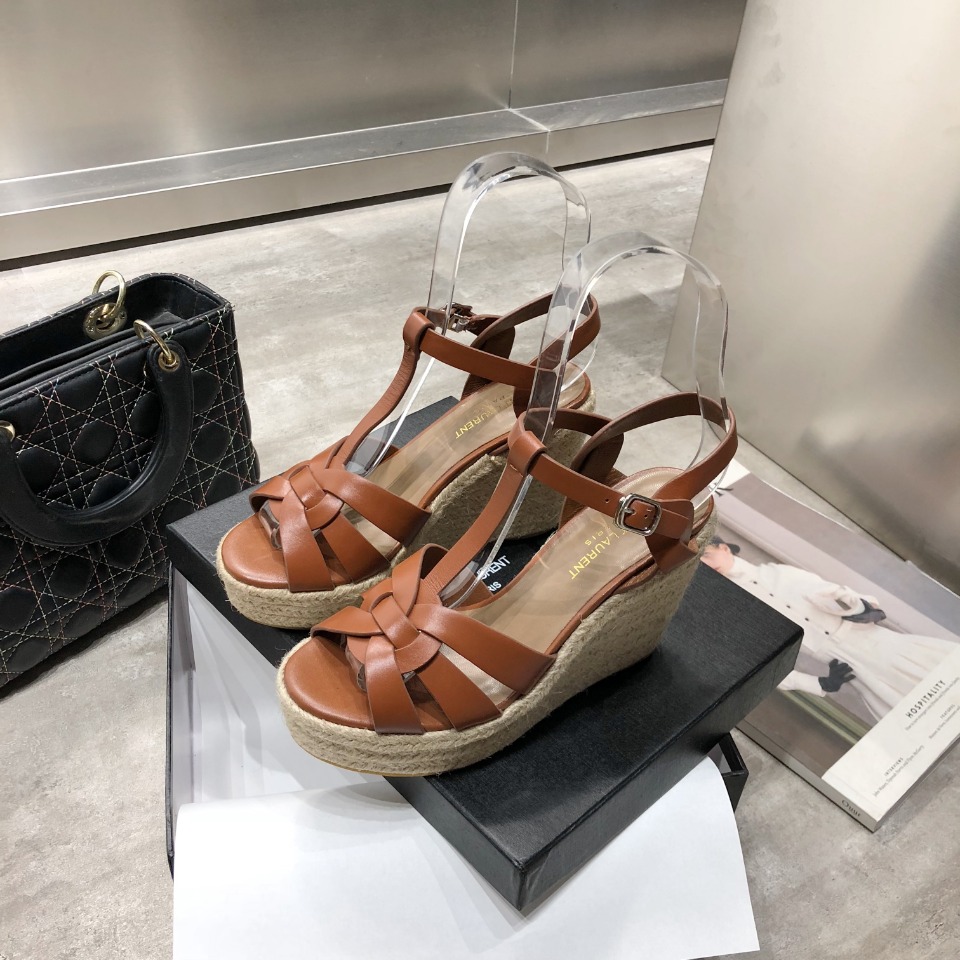 Saint Laurent Women’s Tribute Espadrilles Wedge Brown For Women YSL 611924BDA002206