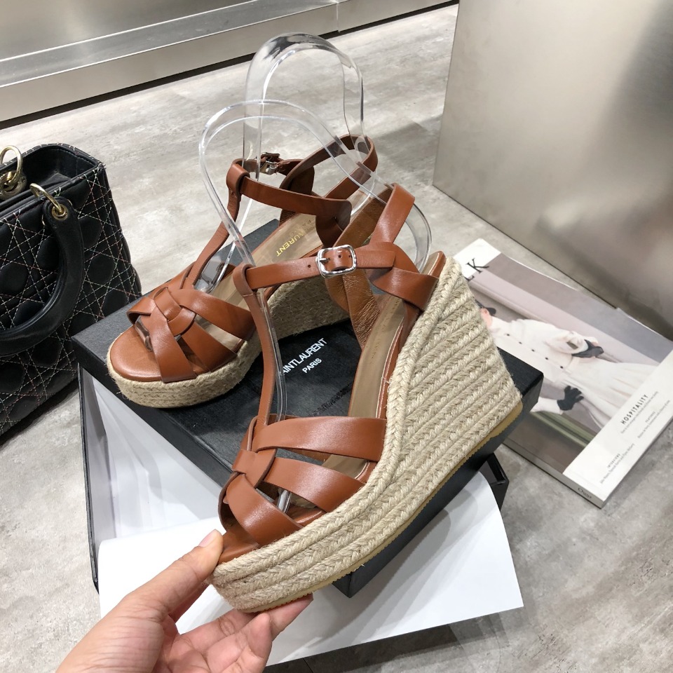 Saint Laurent Women’s Tribute Espadrilles Wedge Brown For Women YSL 611924BDA002206