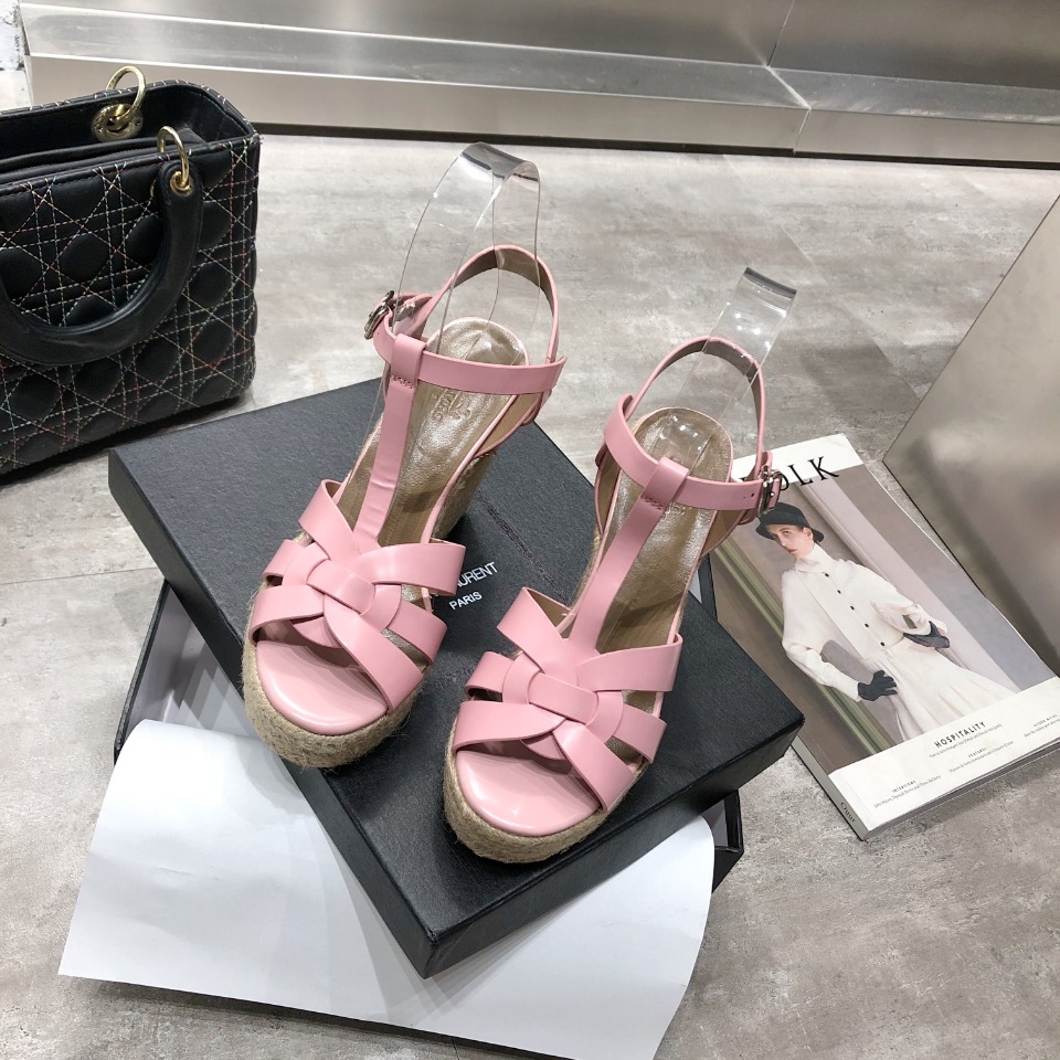 Saint Laurent Women’s Tribute Espadrilles Wedge Pink For Women YSL