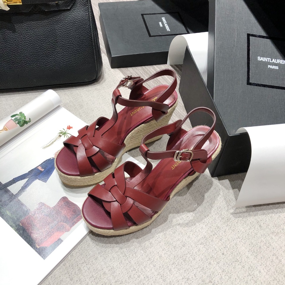 Saint Laurent Women’s Tribute Espadrilles Wedge Reddish-Brown For Women YSL