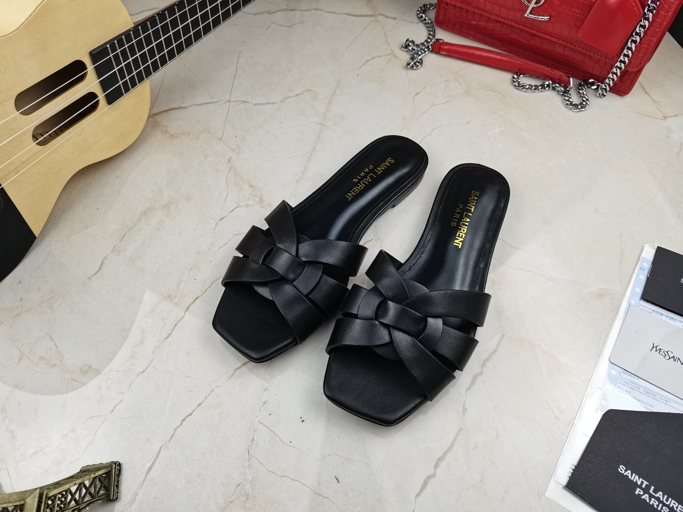 Saint Laurent Women’s Tribute Flat Mules Black For Women YSL 571952BDA001000