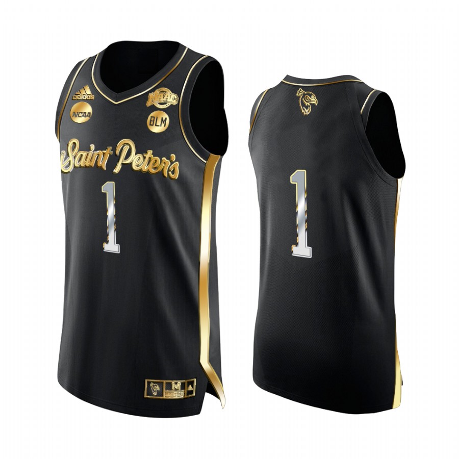 Saint Peter's Peacocks 2022 NCAA March Madness #1 Jersey Black Golden Edition