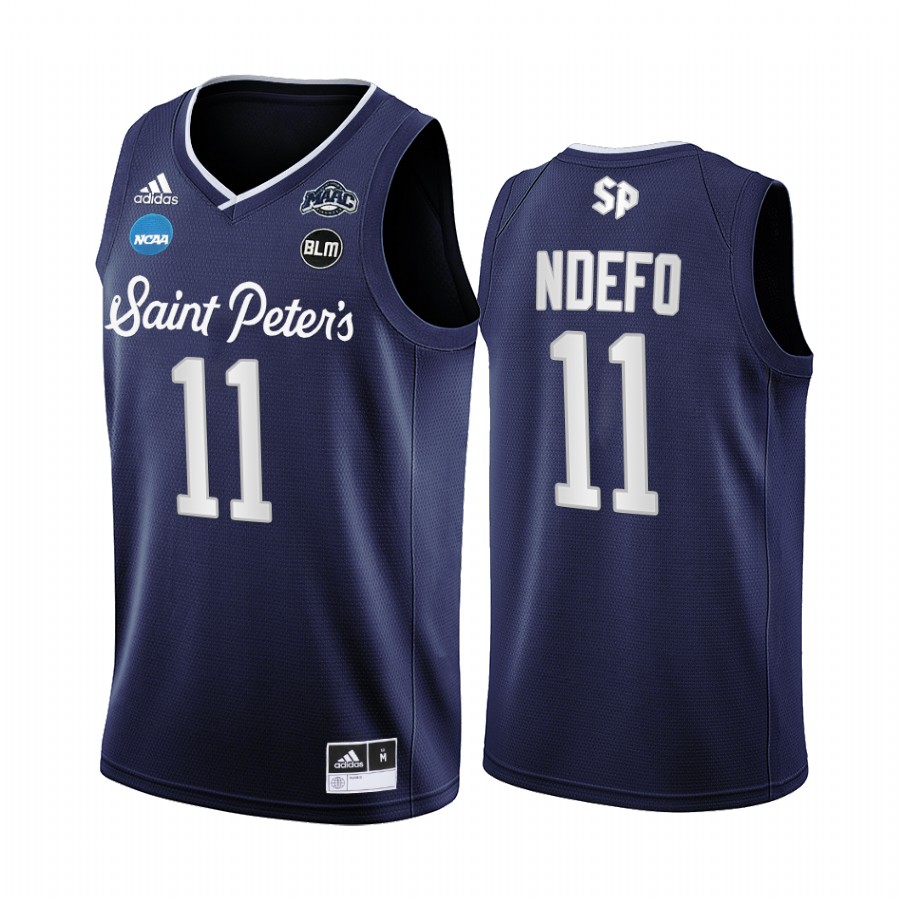 Saint Peter's Peacocks KC Ndefo Jersey 2022 NCAA March Madness Navy BLM Uniform