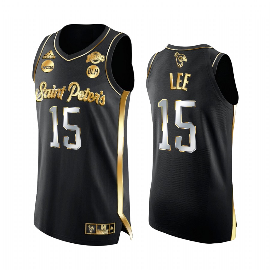 Saint Peter's Peacocks Matthew Lee 2022 NCAA March Madness #15 Jersey Black Golden Edition