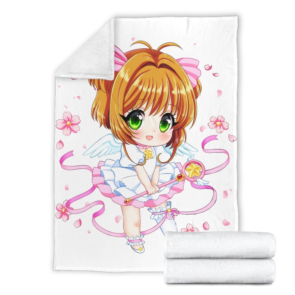 Sakura Chibi Sherpa Blanket Cozy Blanket Fleece Blanket