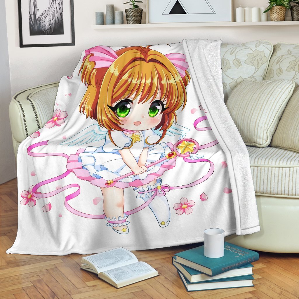 Sakura Chibi Sherpa Blanket Cozy Blanket Fleece Blanket