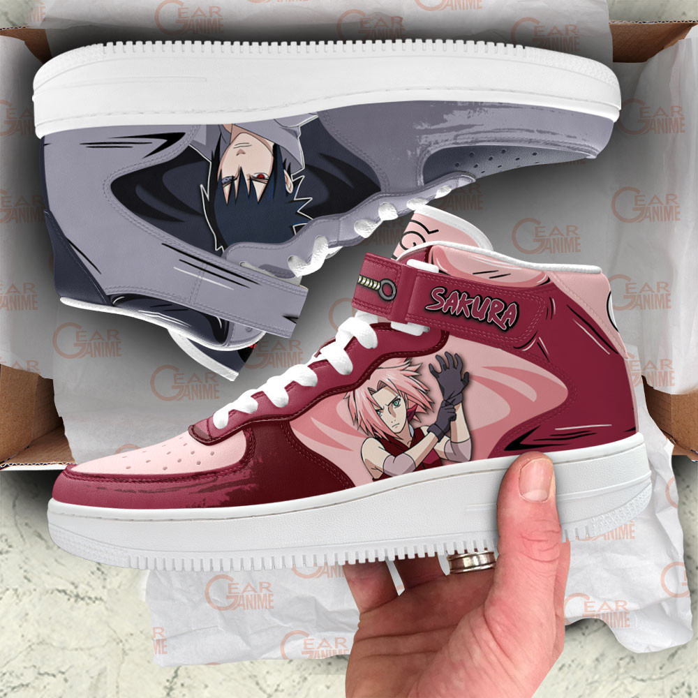 Sakura Haruno and Sasuke Uchiha Sneakers Air Mid Custom Anime Shoes