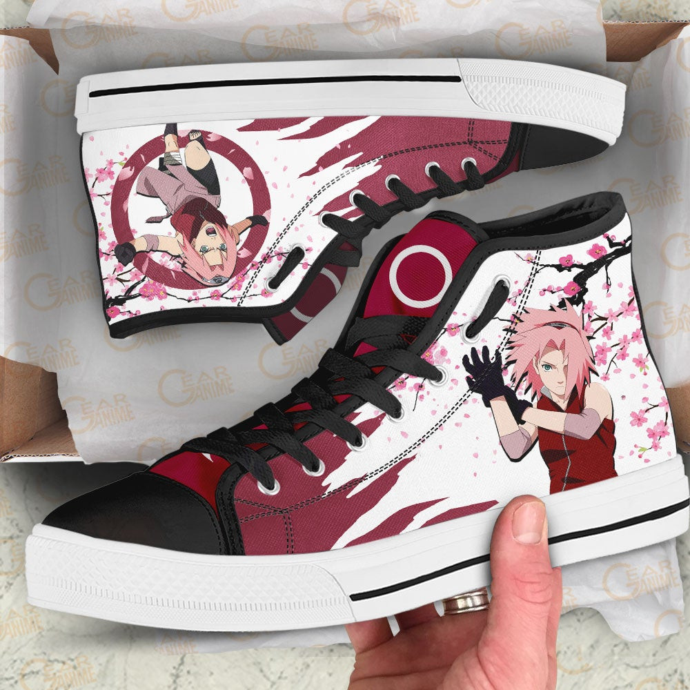 Sakura Haruno High Top Shoes Custom NRT Anime Sneakers Japan Style
