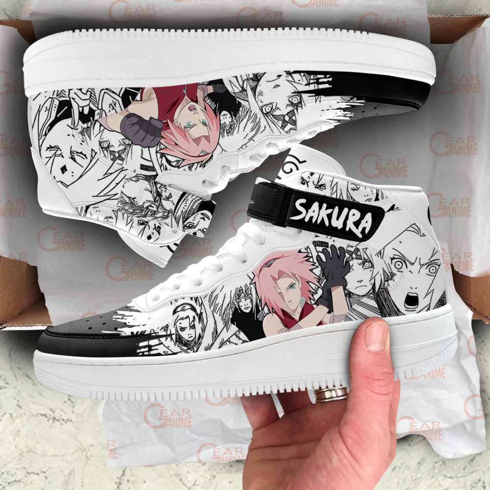 Sakura Haruno Sneakers Air Mid Custom Anime Shoes Mix Manga