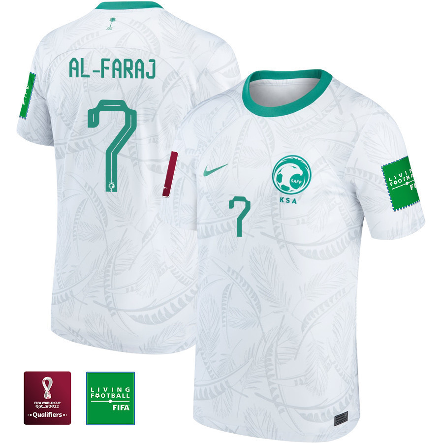 Salman Al-Faraj 7 Saudi Arabia National Team FIFA World Cup Qatar 2022 Patch Men Soccer Jersey – Home