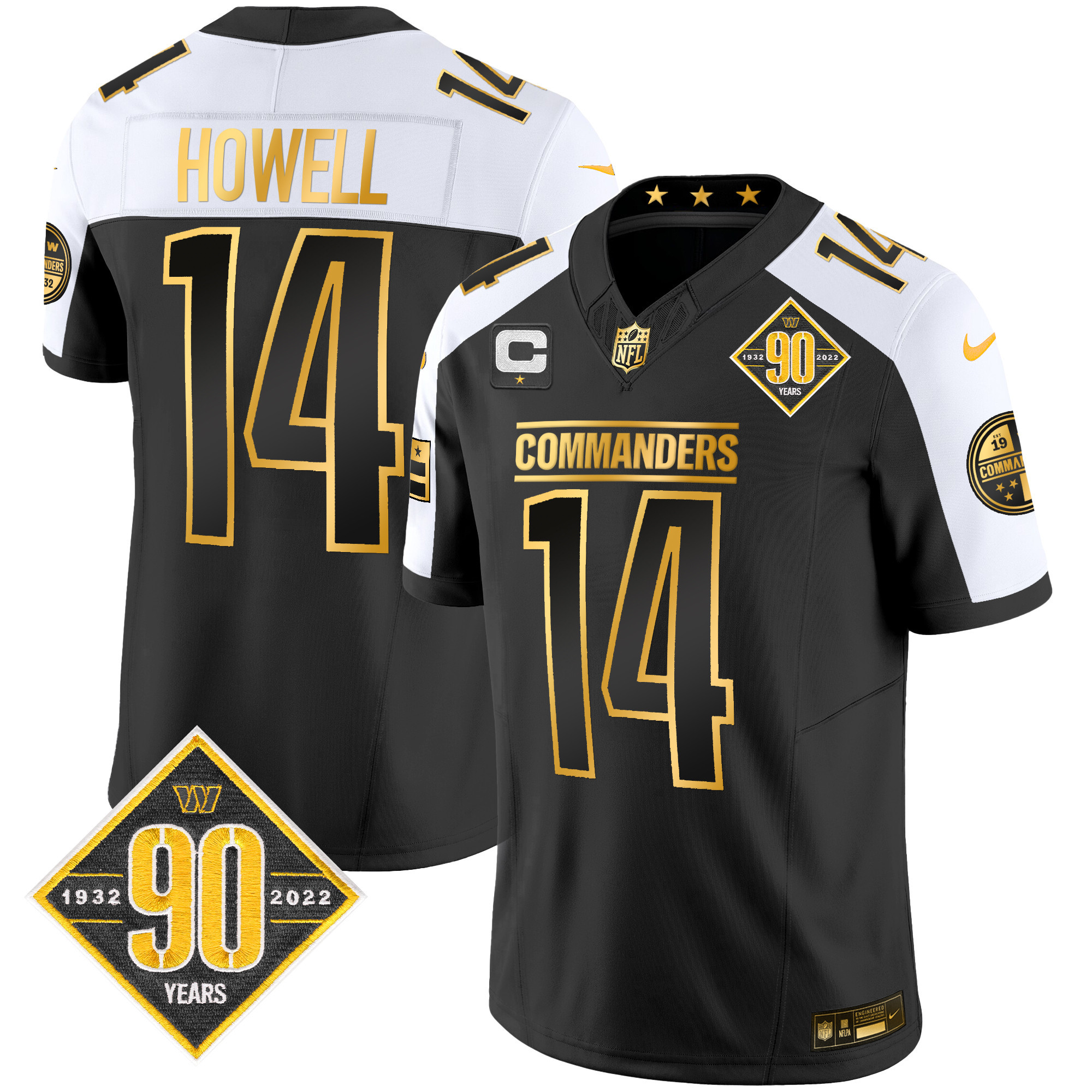 Sam Howell Men's Washington Commanders 90th Anniversary Patch Gold Vapor Alternate Jersey - All Stitched 