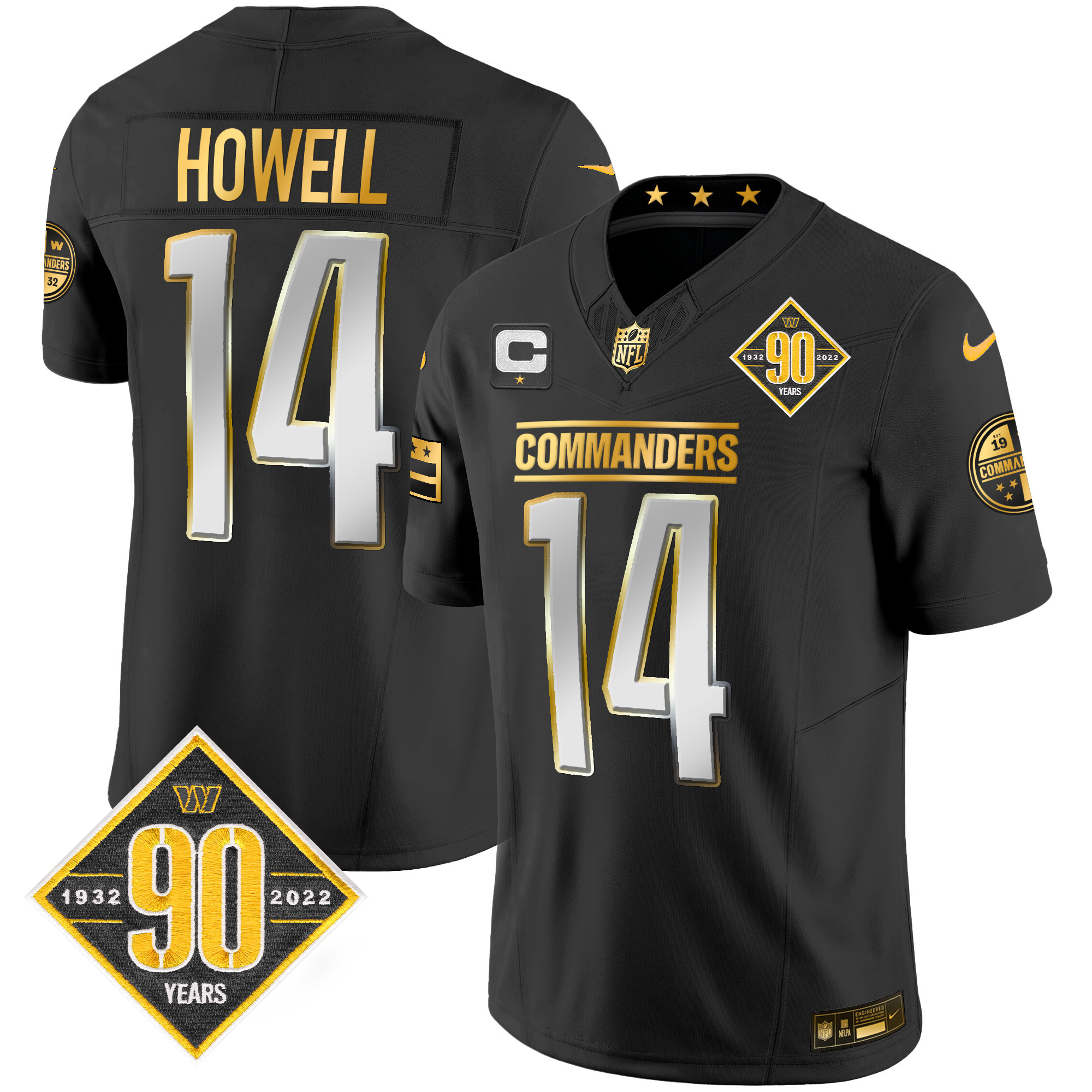 Sam Howell Men's Washington Commanders 90th Anniversary Patch Gold Vapor Black Limited Jersey - All Stitched 