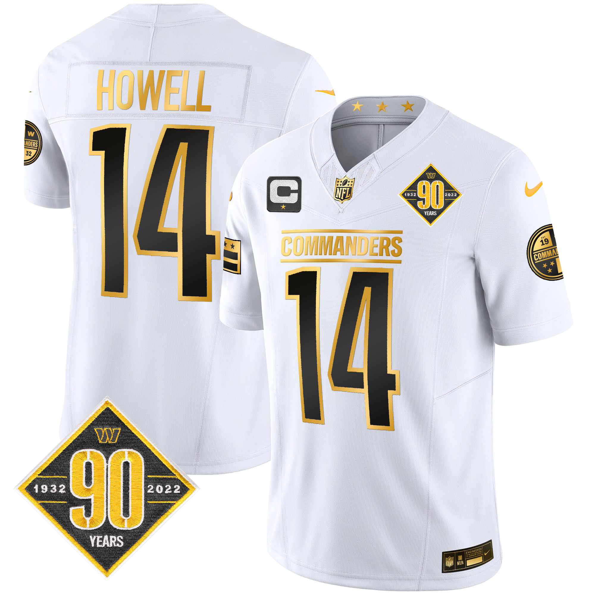 Sam Howell Men's Washington Commanders 90th Anniversary Patch Gold Vapor White Gold Jersey - All Stitched 