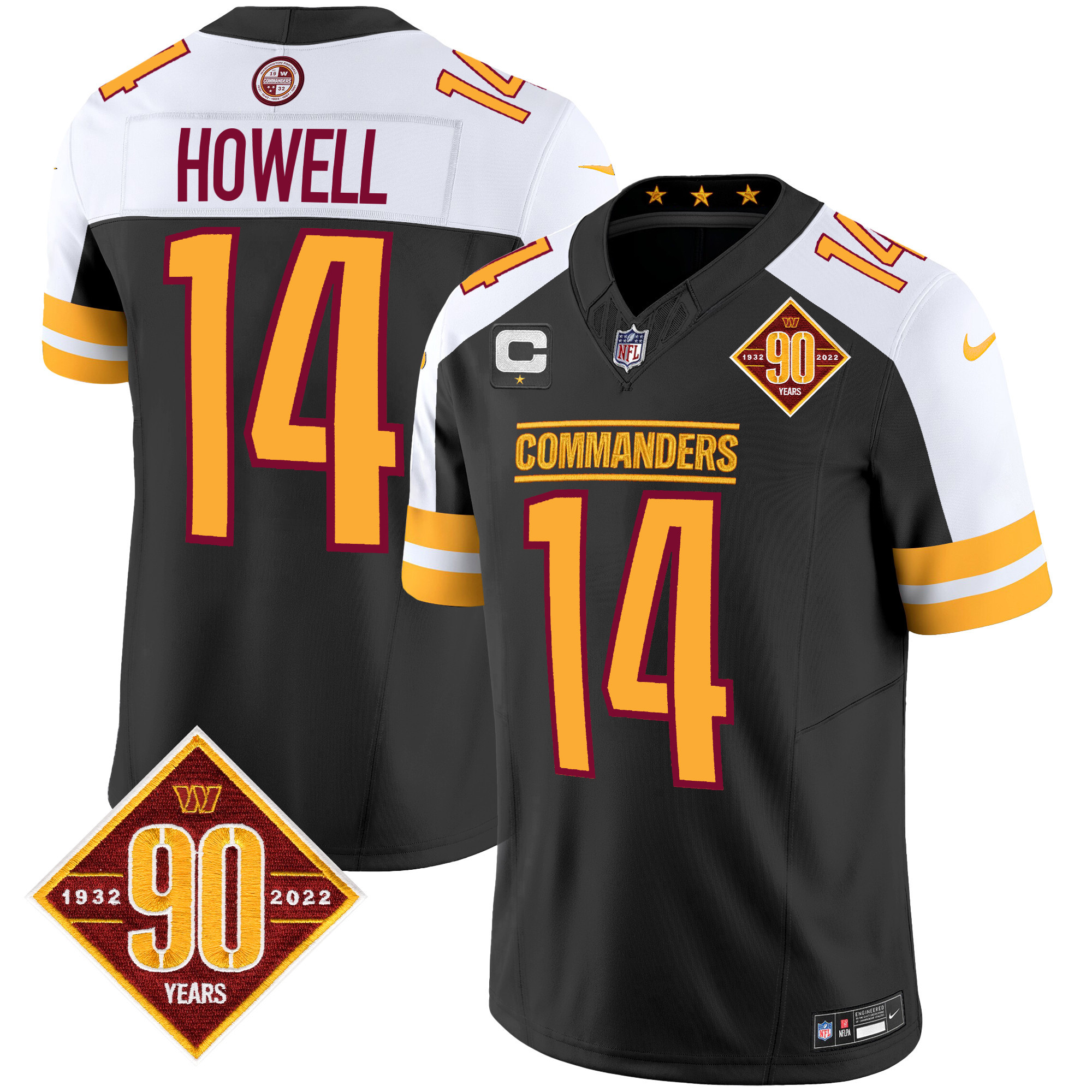 Sam Howell Men's Washington Commanders 90th Anniversary Patch Vapor Black Alternate Jersey - All Stitched 