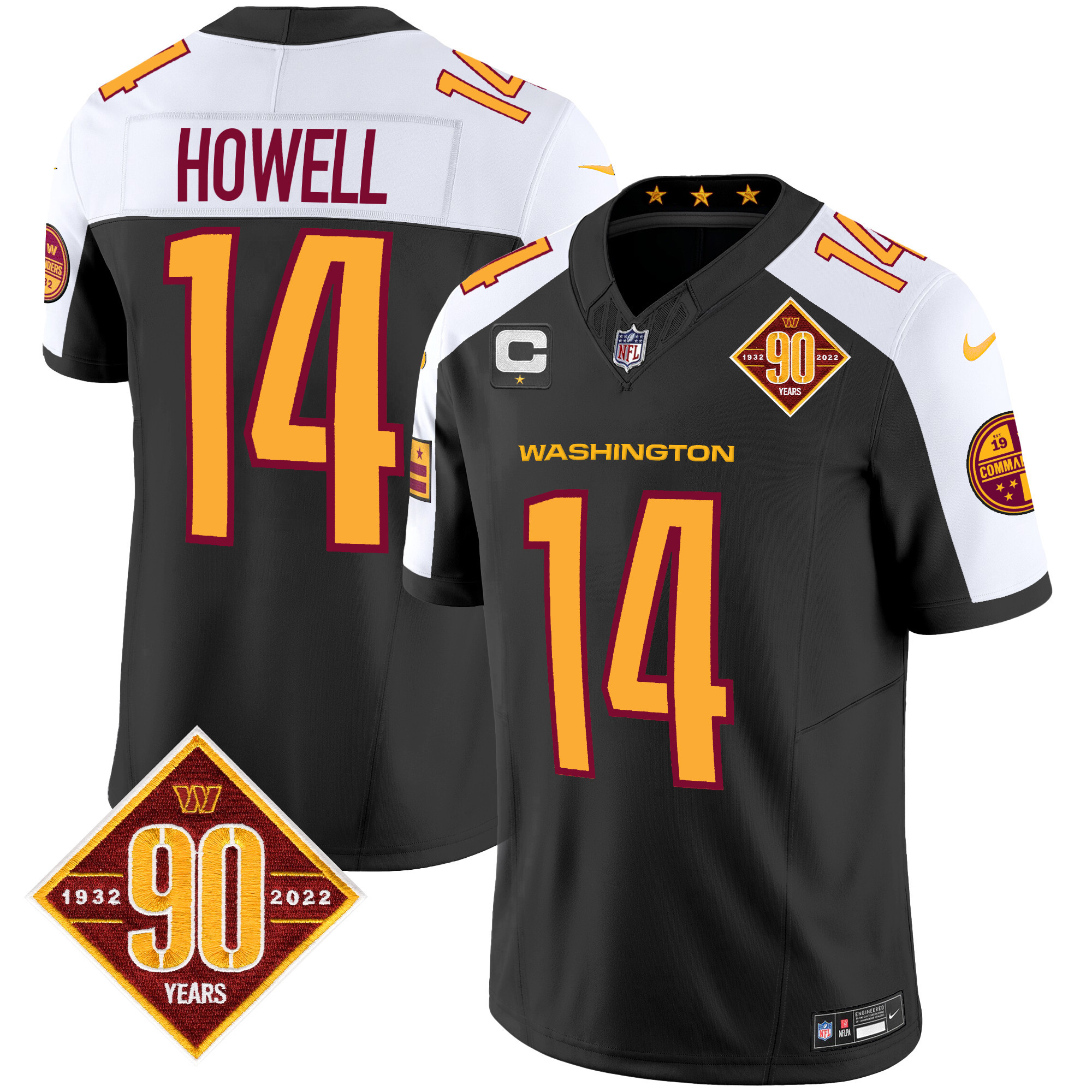 Sam Howell Men's Washington Commanders 90th Anniversary Patch Vapor Black Alternate Jersey - All Stitched 