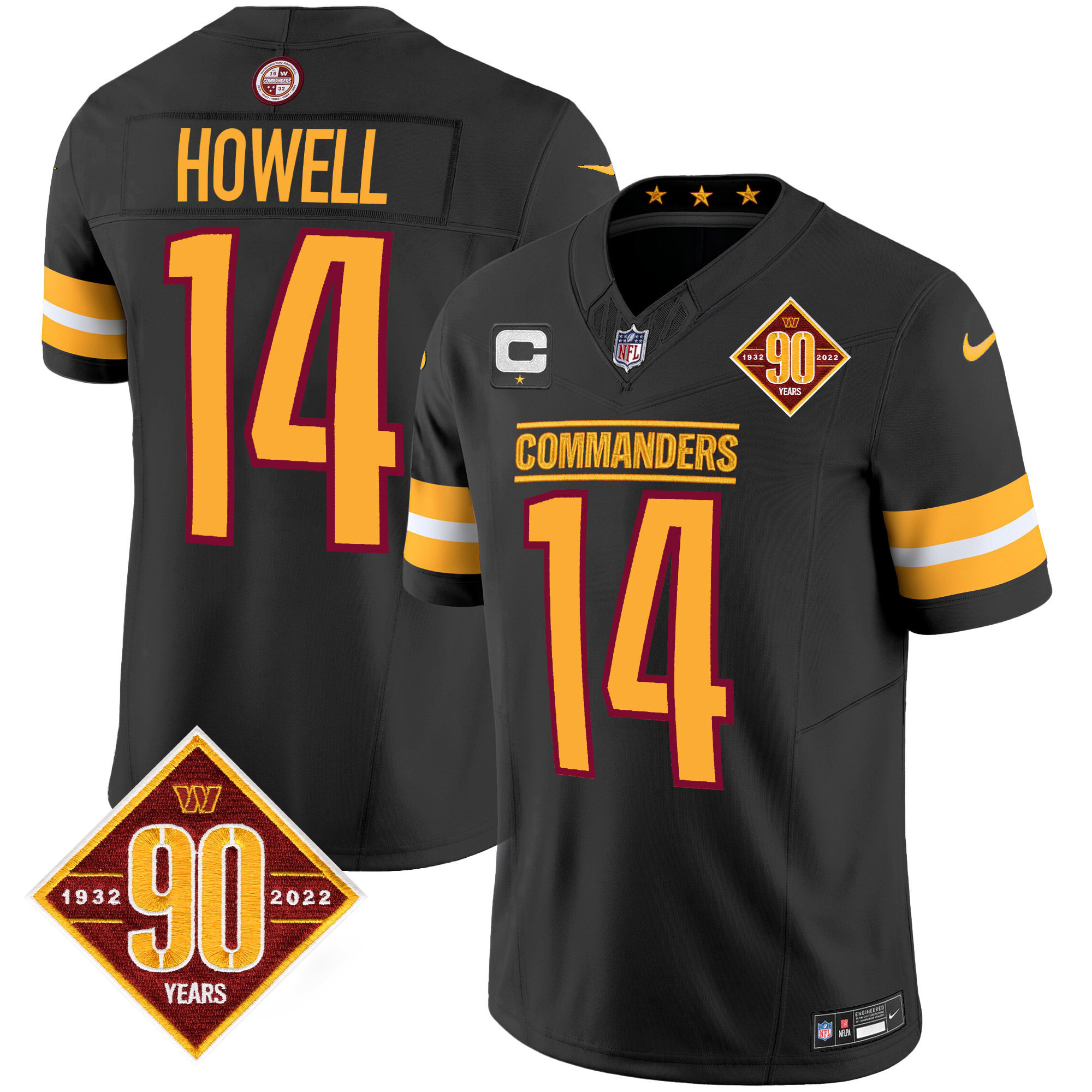 Sam Howell Men's Washington Commanders 90th Anniversary Patch Vapor Black Jersey - All Stitched 