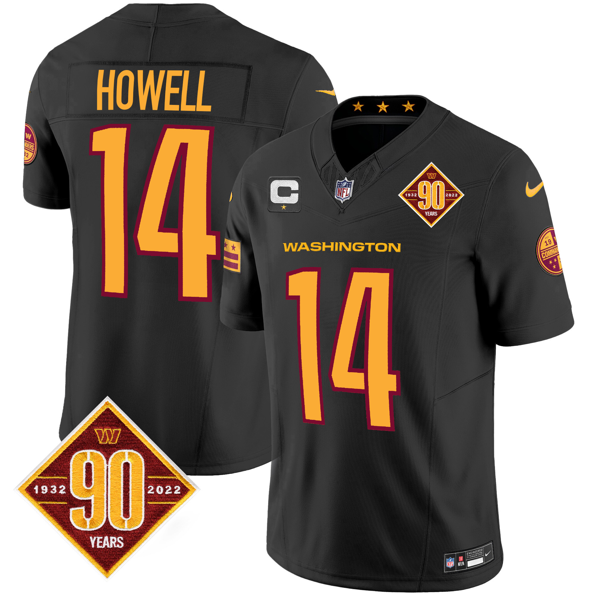 Sam Howell Men's Washington Commanders 90th Anniversary Patch Vapor Black Jersey - All Stitched 