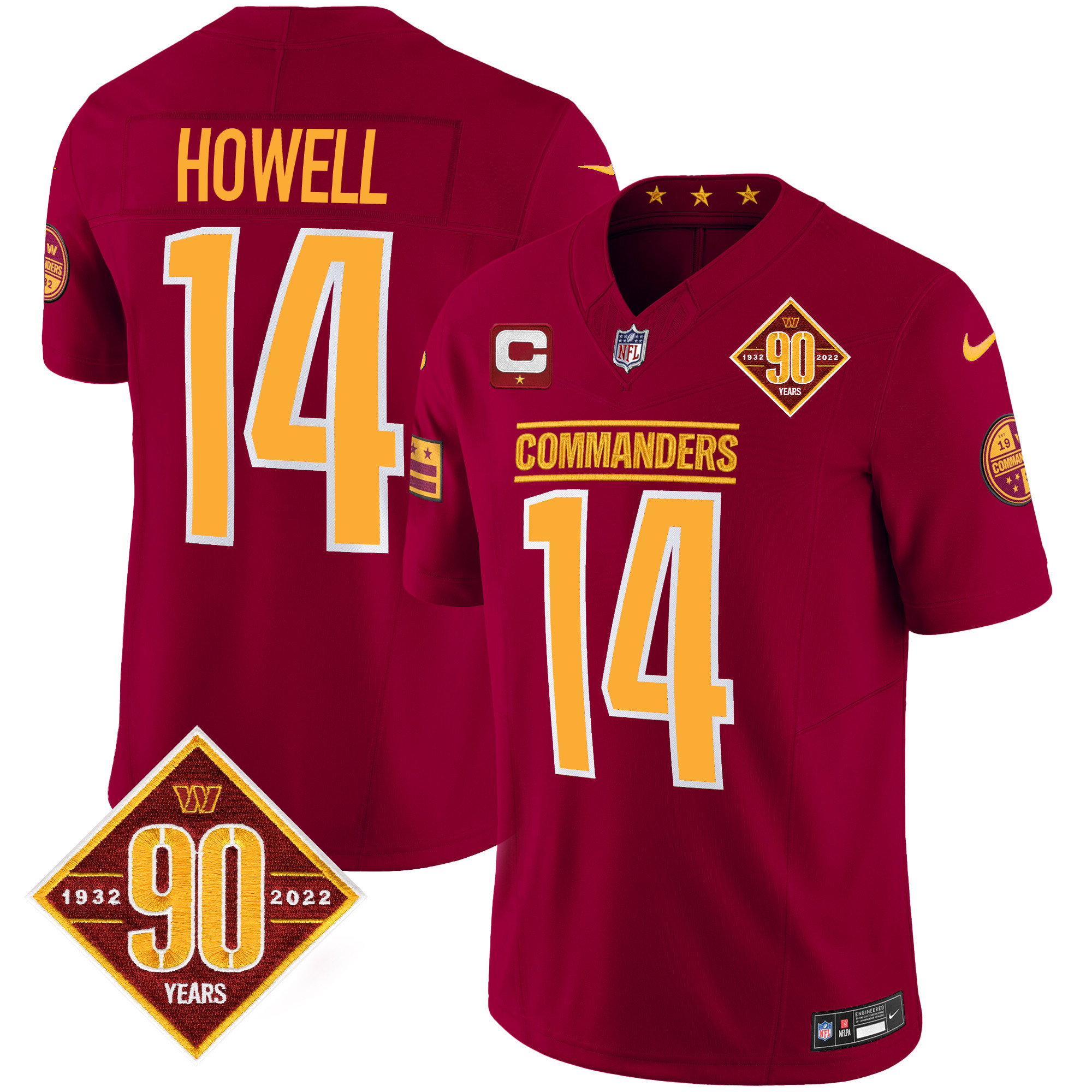 Sam Howell Men's Washington Commanders 90th Anniversary Patch Vapor Burgundy Jersey - All Stitched 
