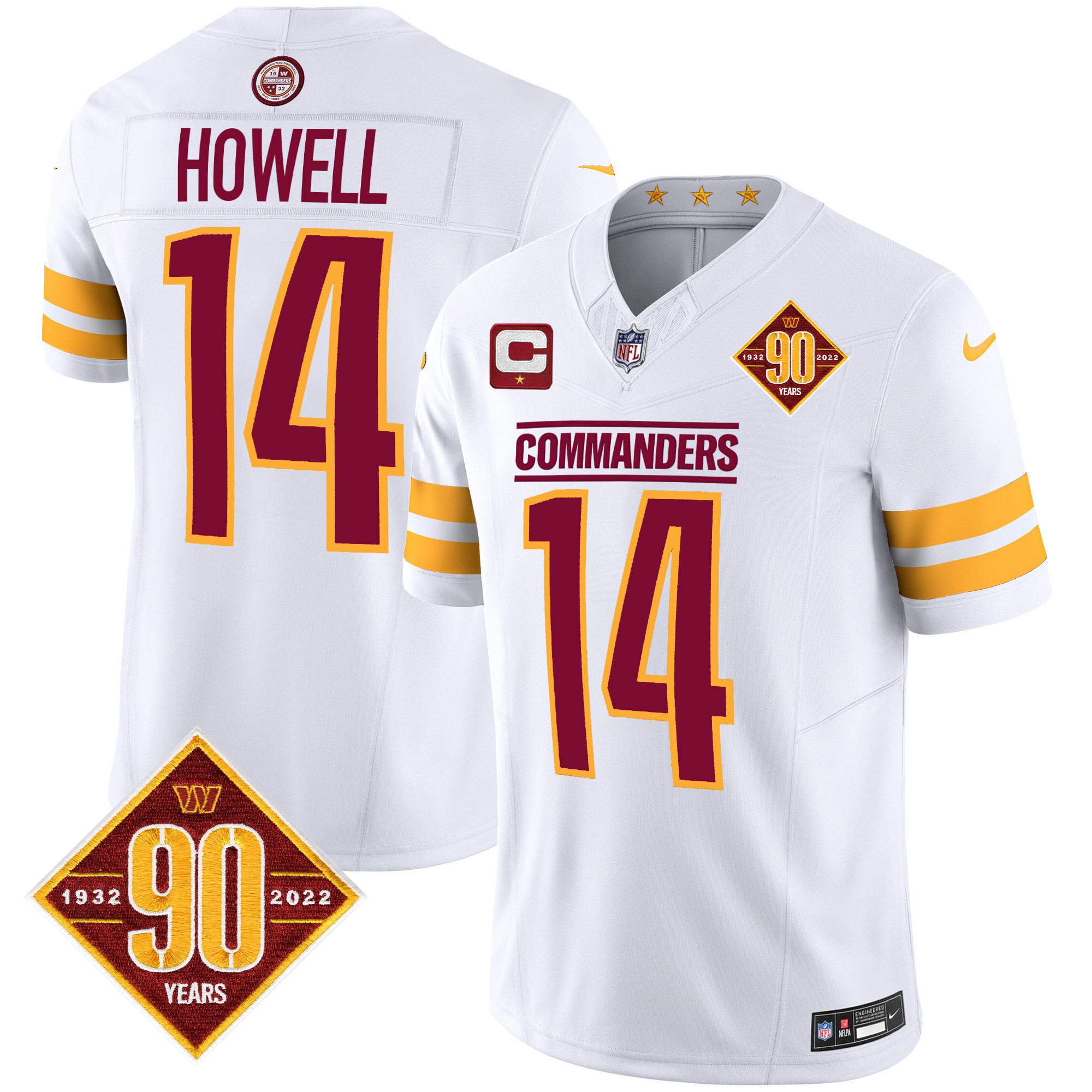 Sam Howell Men's Washington Commanders 90th Anniversary Patch Vapor White Jersey - All Stitched 