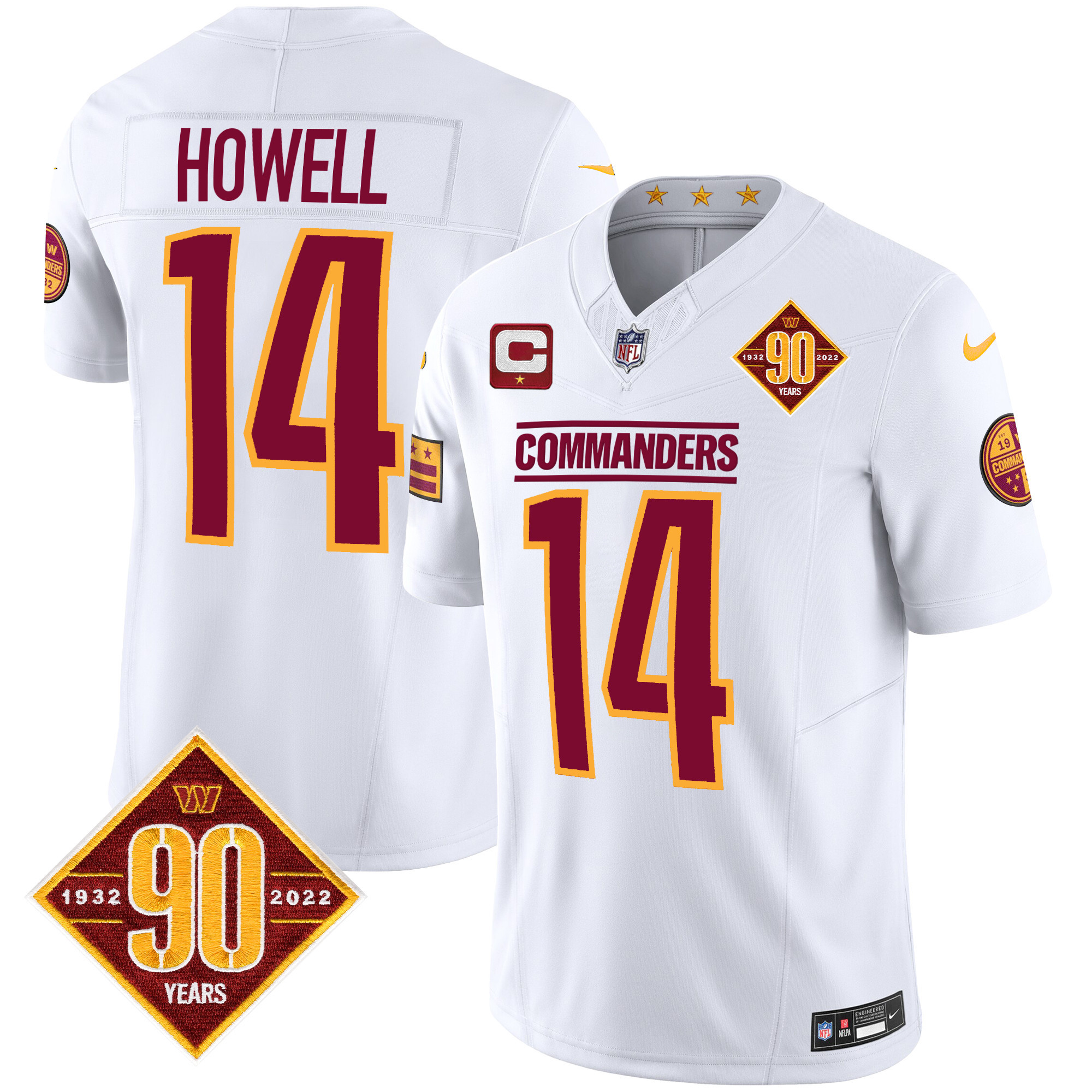 Sam Howell Men's Washington Commanders 90th Anniversary Patch Vapor White Jersey - All Stitched 