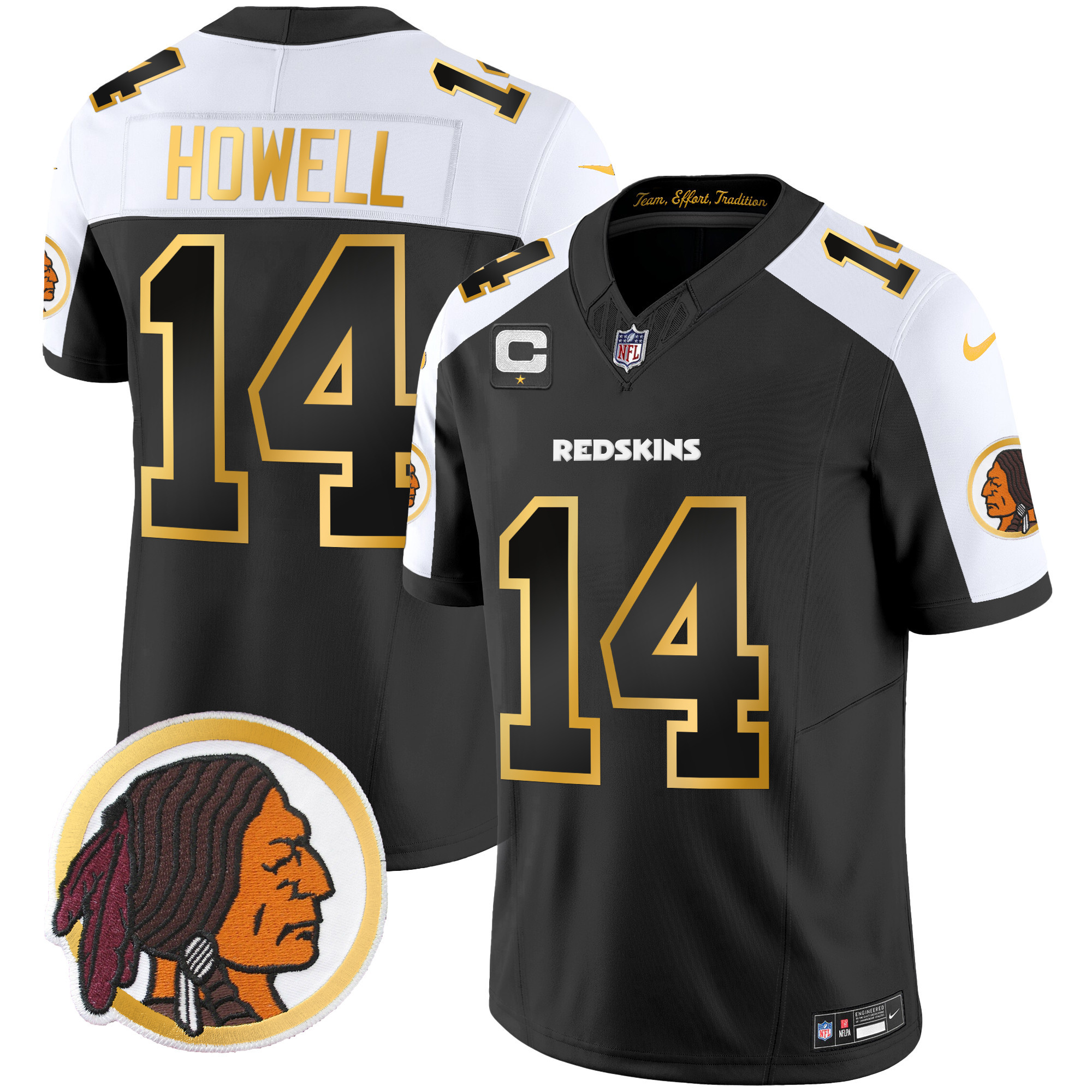 Sam Howell Men's Washington Redskins Throwback Vapor Gold Trim Black Alternate Jersey - All Stitched 
