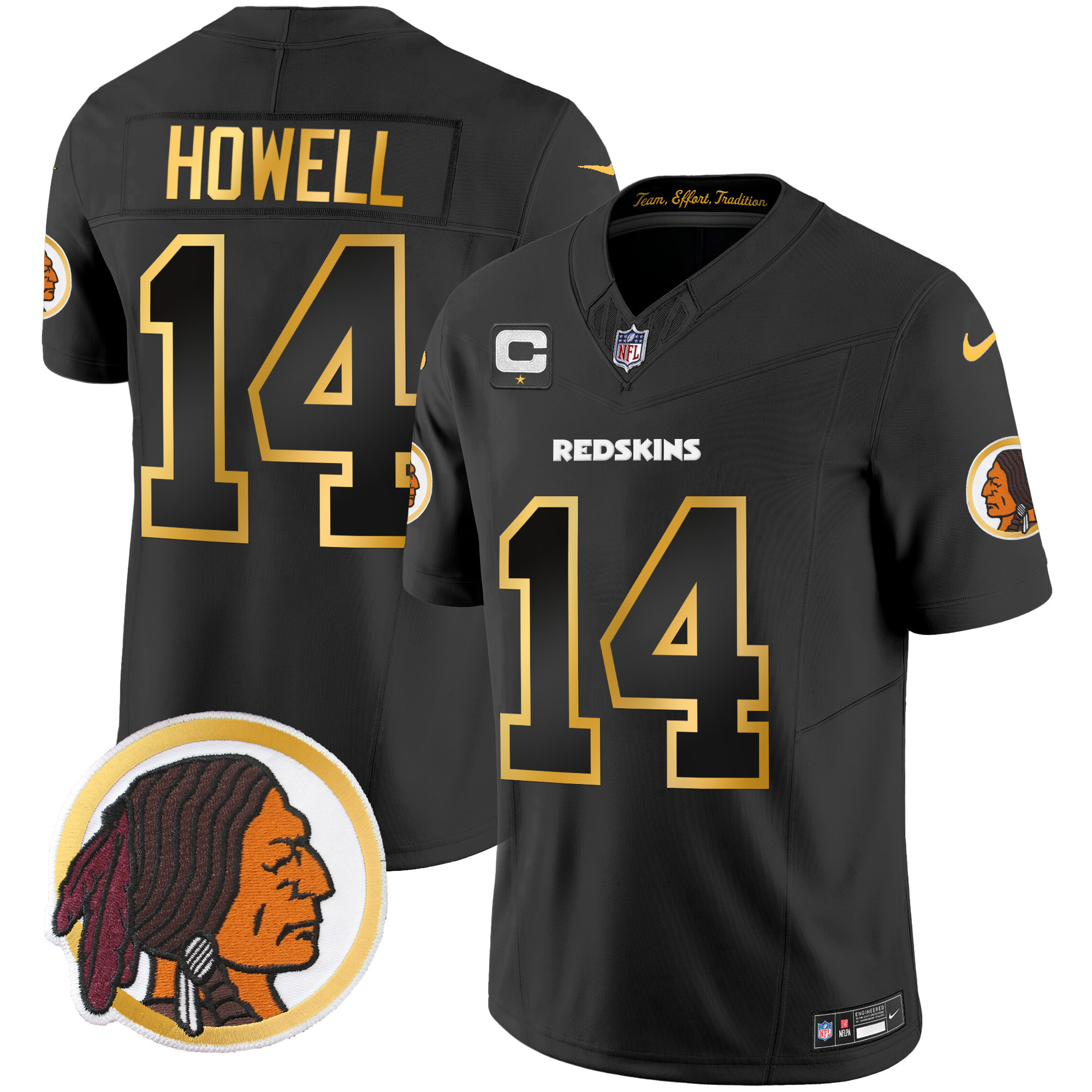 Sam Howell Men's Washington Redskins Throwback Vapor Gold Trim Black Jersey - All Stitched 