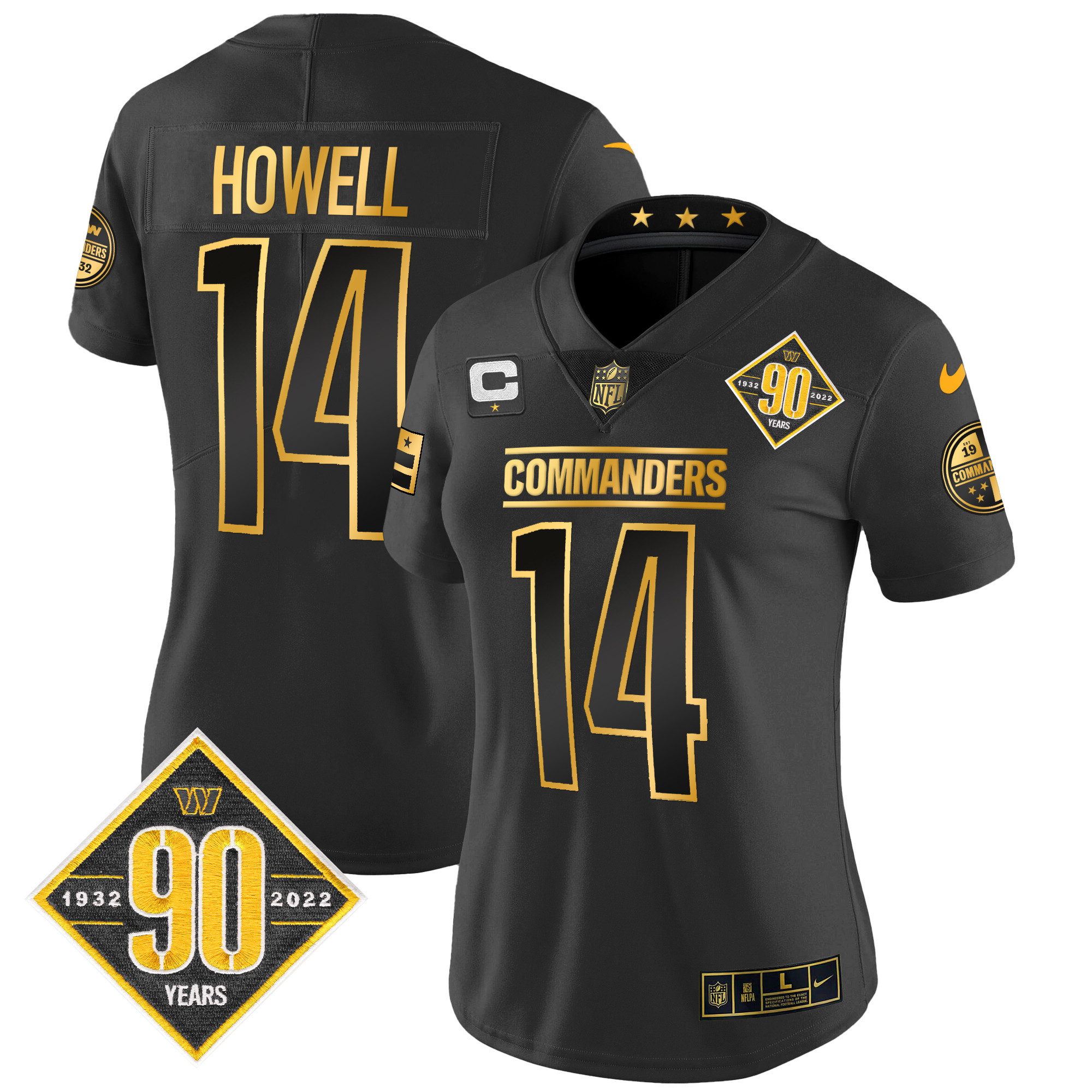 Sam Howell Women's Washington Commanders 90th Anniversary Patch Gold Vapor Black Gold Jersey - All Stitched 