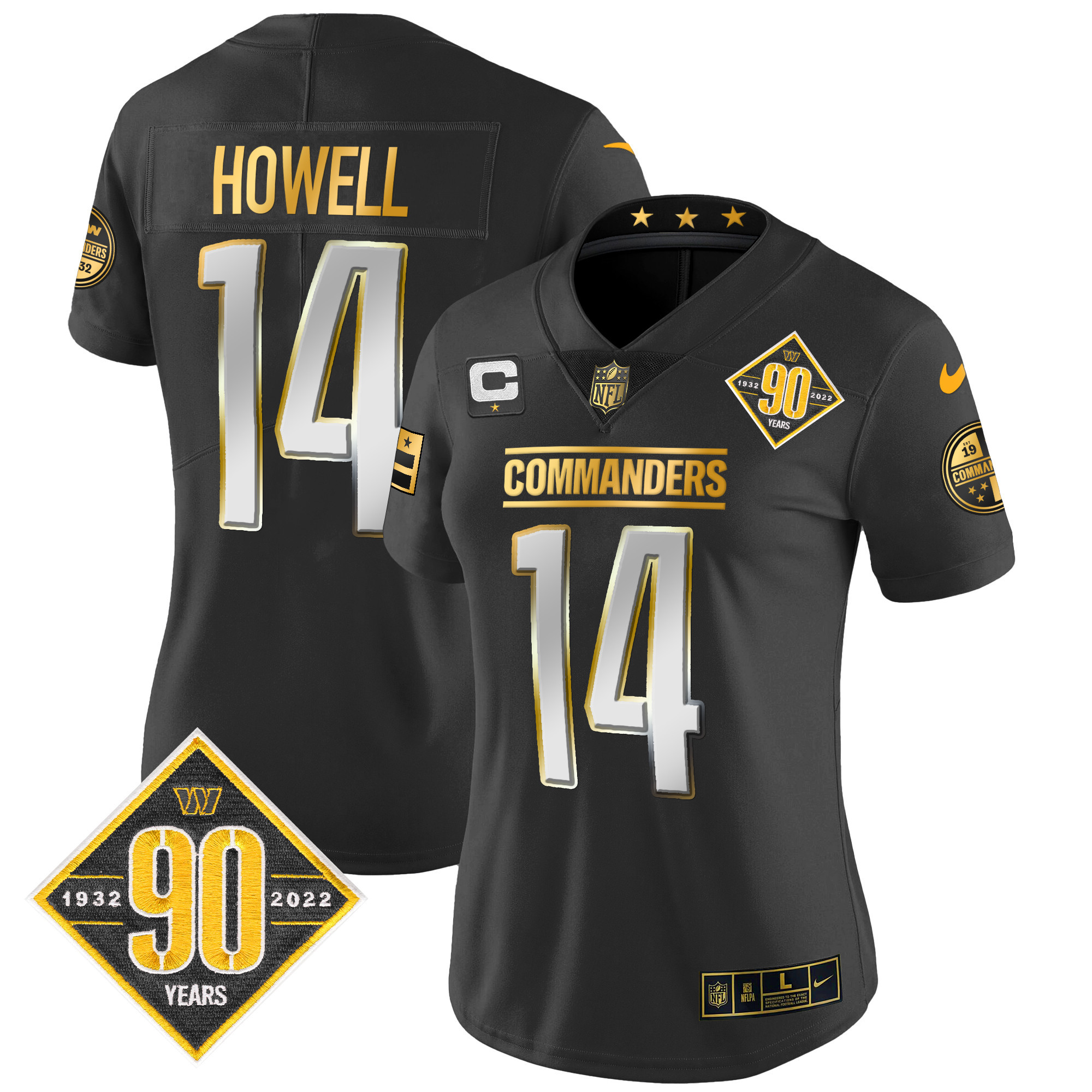 Sam Howell Women's Washington Commanders 90th Anniversary Patch Gold Vapor Black Limited Jersey - All Stitched 