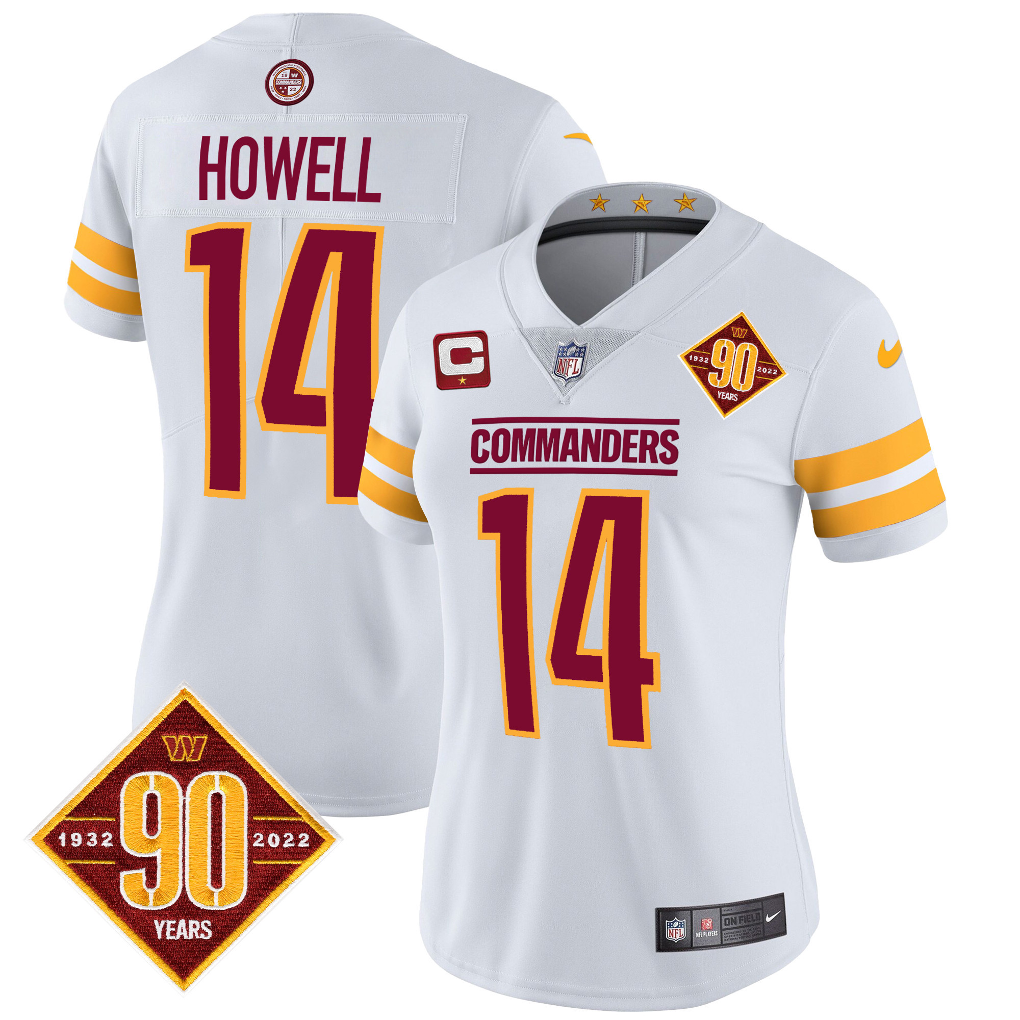 Sam Howell Women's Washington Commanders 90th Anniversary Patch Vapor White Jersey - All Stitched 