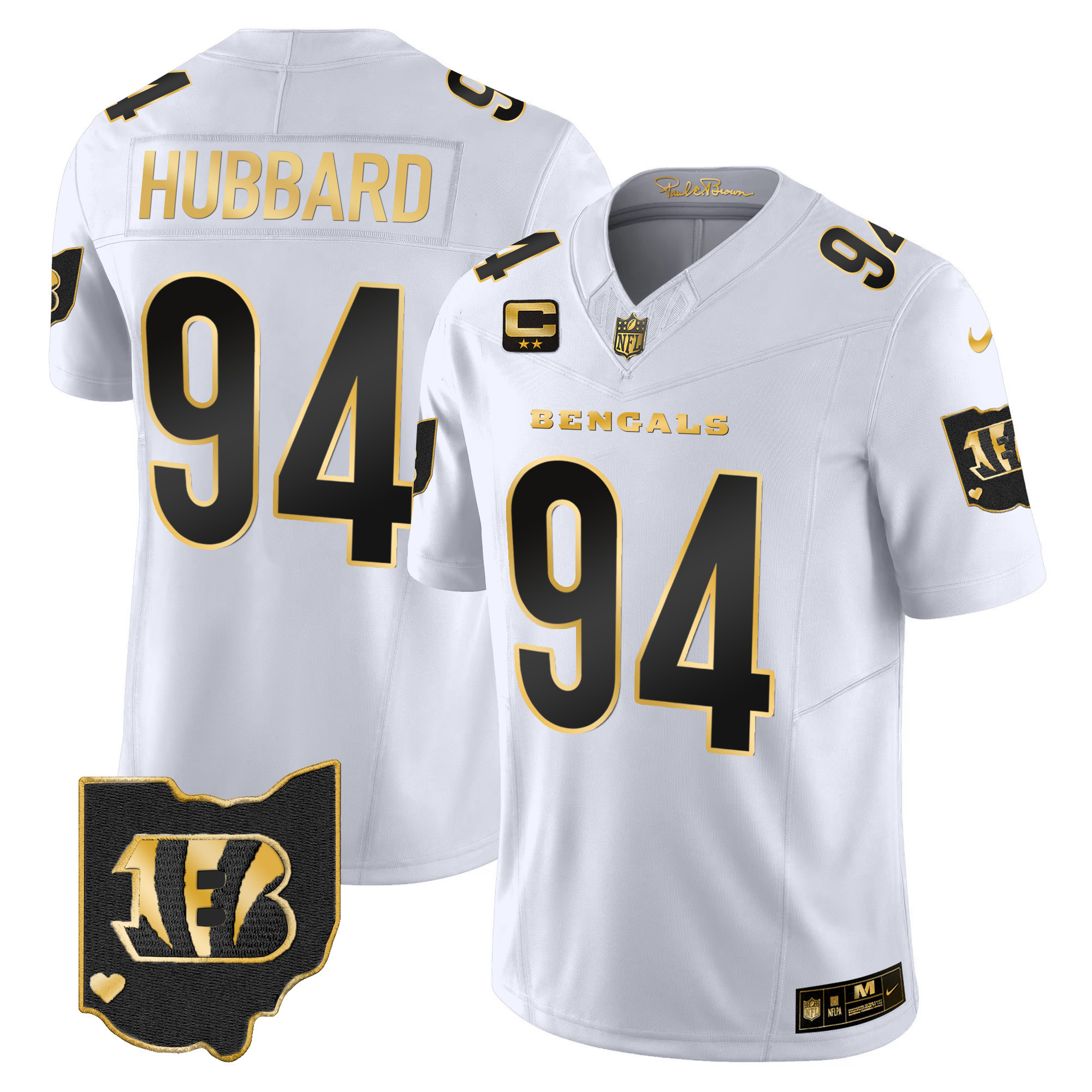 Sam Hubbard Men's Cincinnati Bengals Ohio Patch Gold Vapor Limited White Gold Jersey - All Stitched 