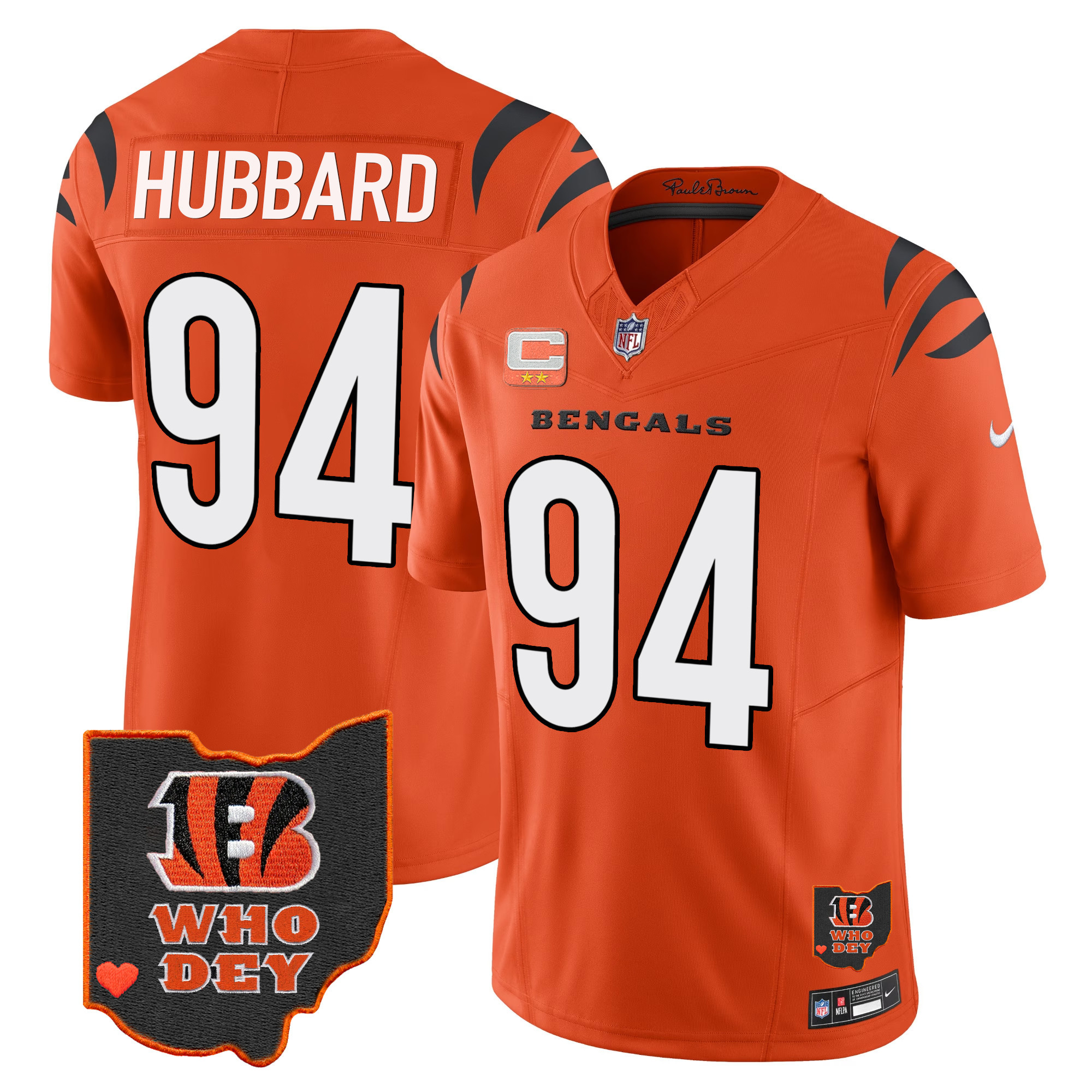 Sam Hubbard Men's Cincinnati Bengals Ohio Patch Vapor Limited Orange Jersey - All Stitched 