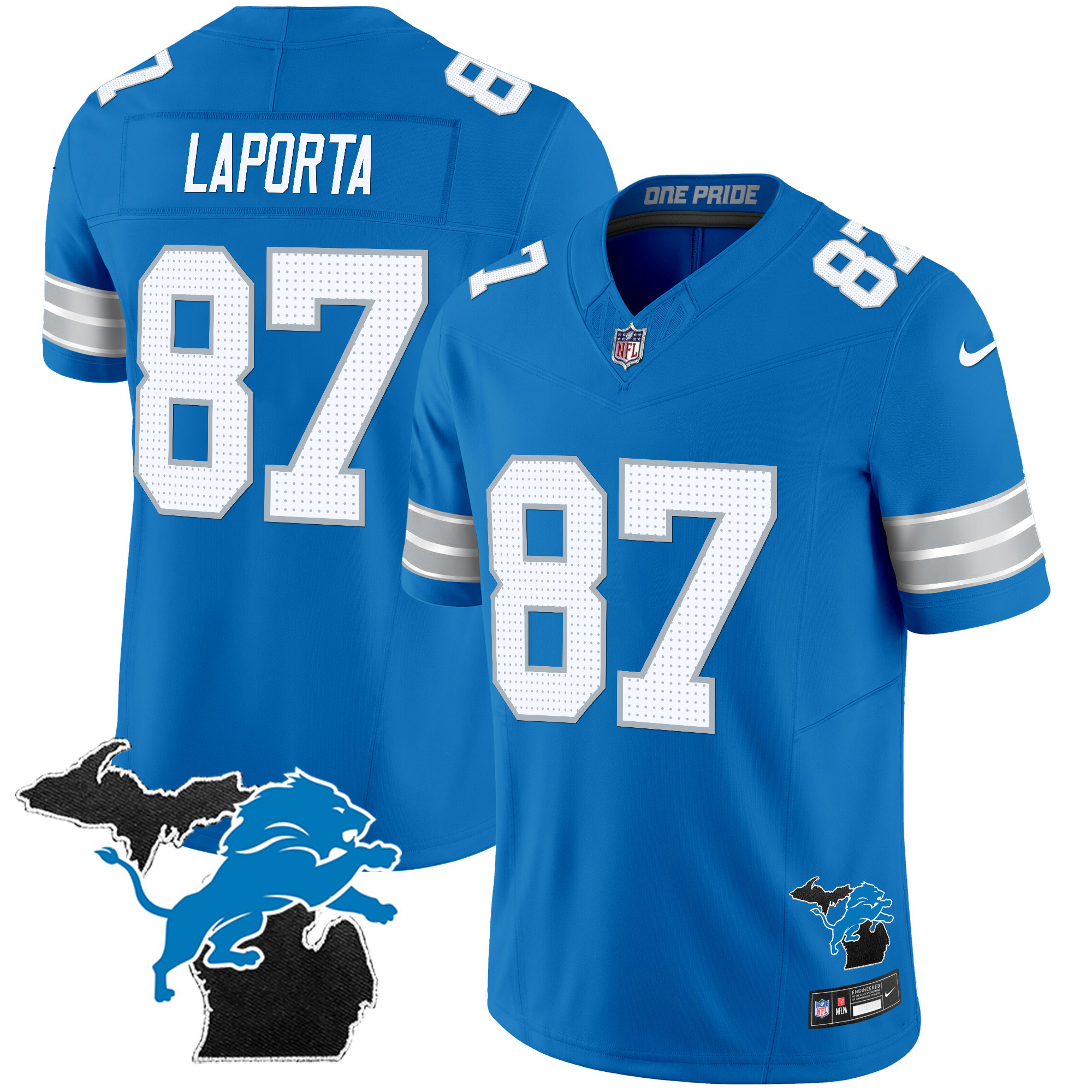 Sam Laporta Men's Detroit Lions 2024 Michigan Patch Vapor Limited Blue Jersey - All Stitched 