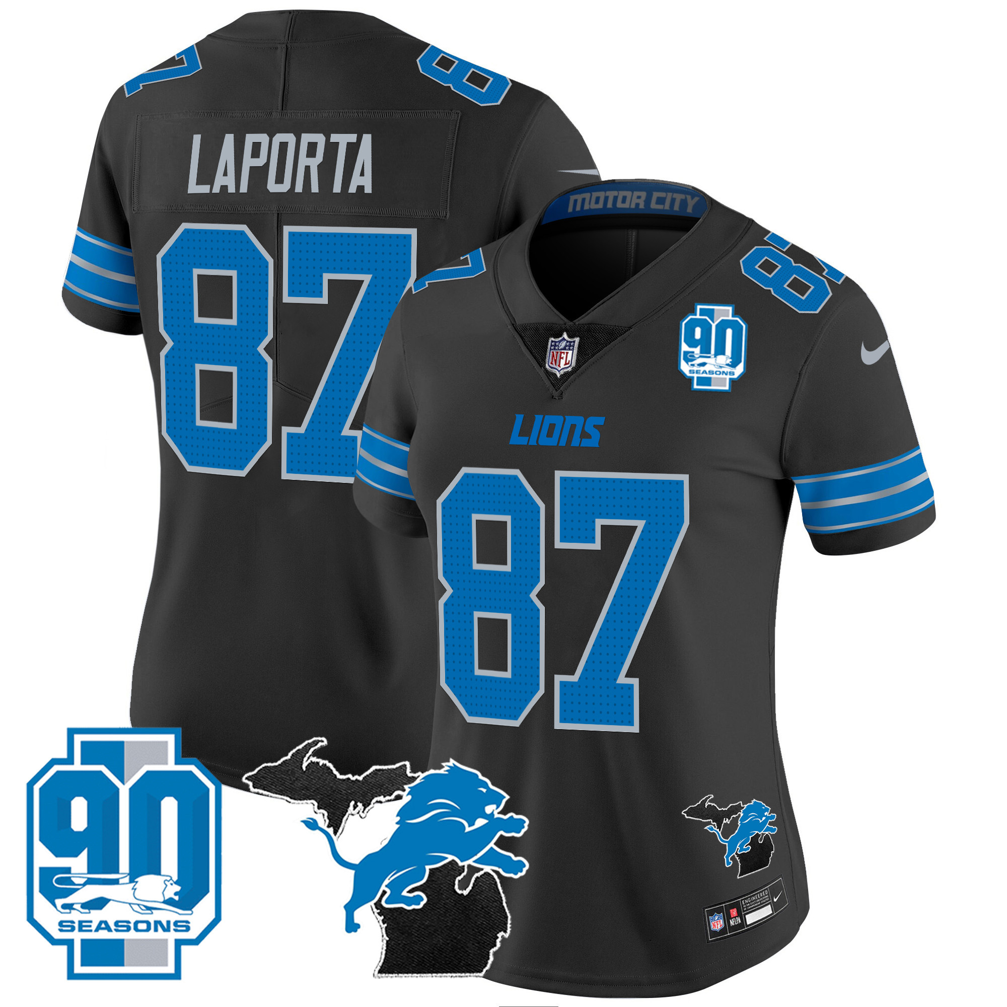 Sam Laporta Women's Detroit Lions 2024 Michigan & 90th Year Patch Vapor Black Jersey - All Stitched 