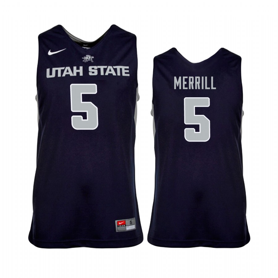 Sam Merrill Utah State Aggies #5 College Jersey - Navy Blue