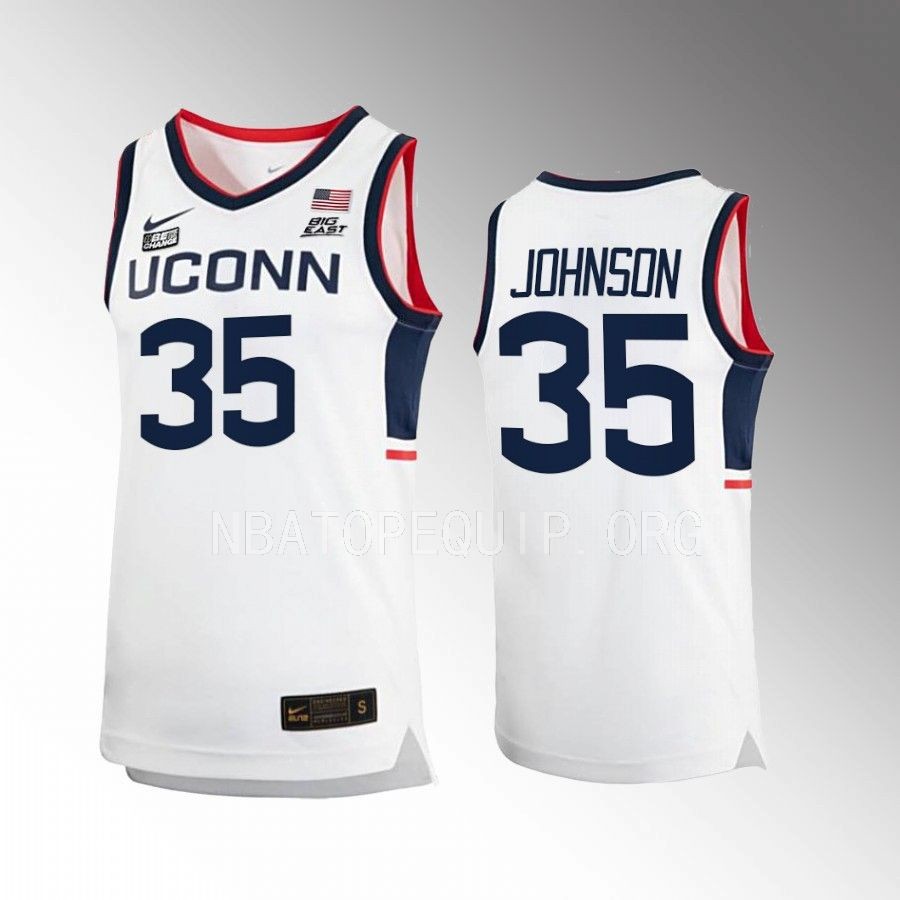 Samson Johnson UConn Huskies White Jersey 2022-23 Home