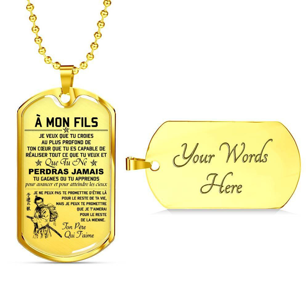 Samurai – Dad To Son – Never Lose – French – Military Ball Chain