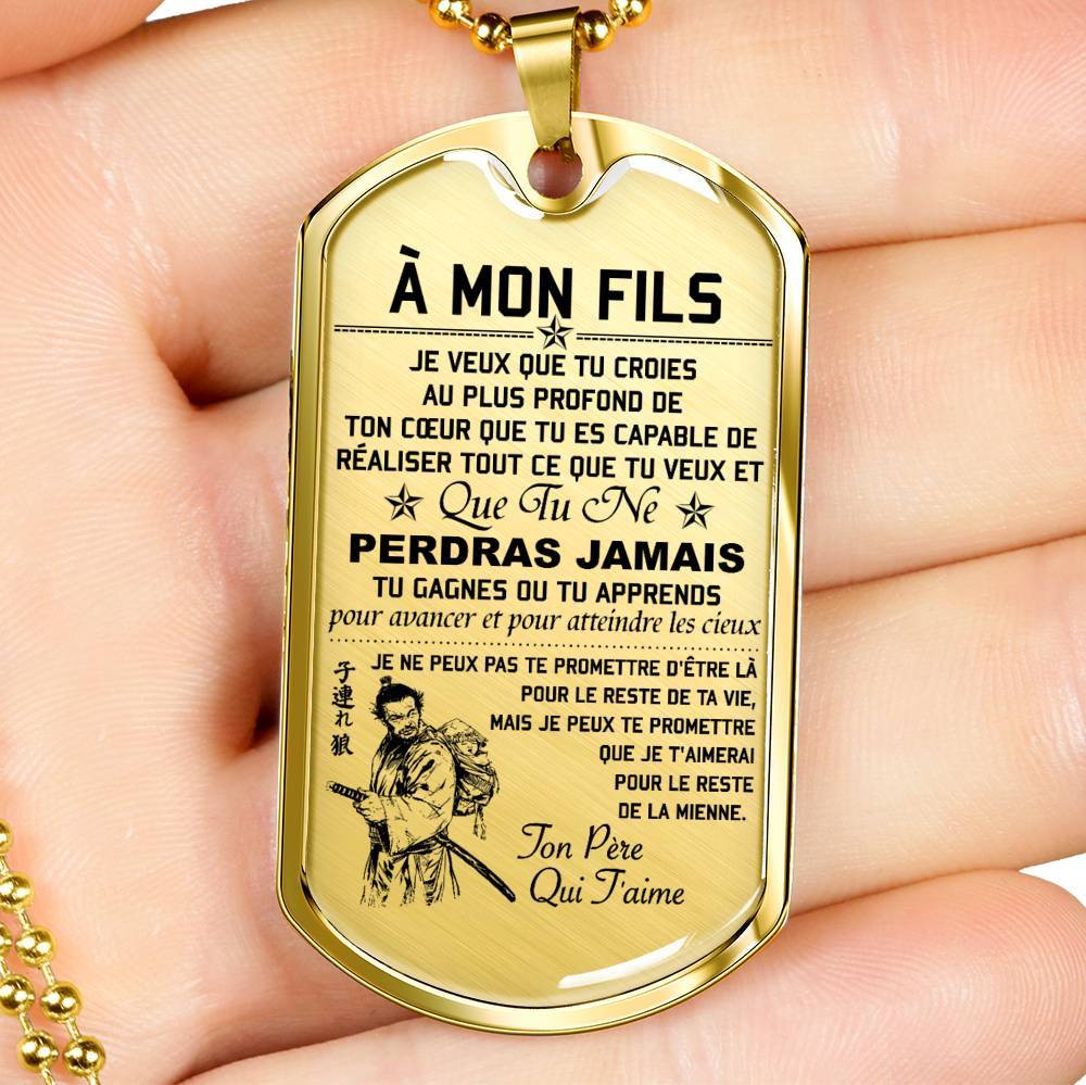 Samurai – Dad To Son – Never Lose – French – Military Ball Chain