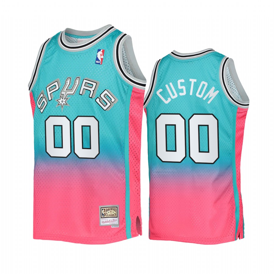 San Antonio Spurs custom Blue Pink Fadeaway Men Jersey Mitchell Ness